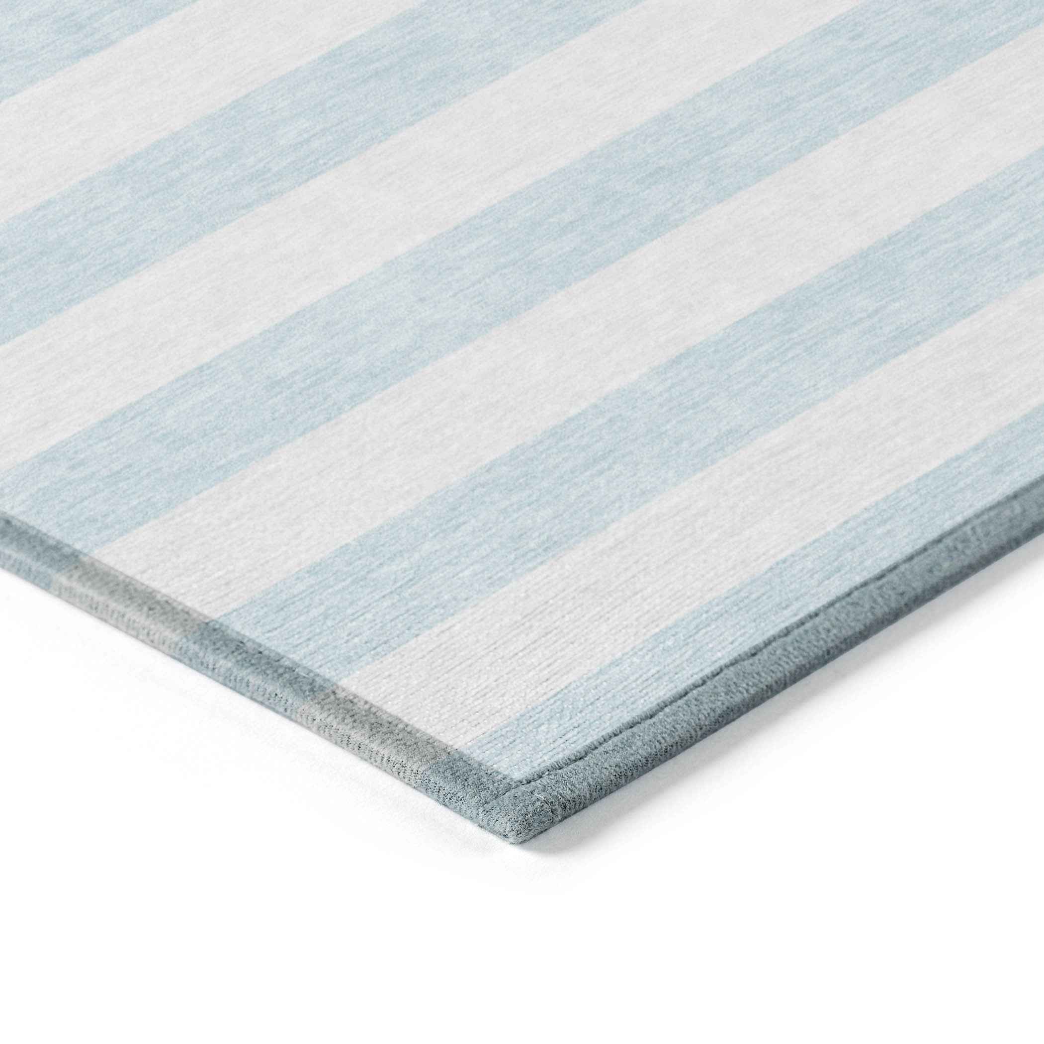 5' X 8' Sky Blue Striped Washable Non Skid Indoor Outdoor Area Rug