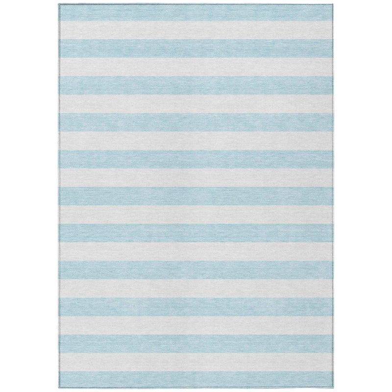 5' X 8' Sky Blue Striped Washable Non Skid Indoor Outdoor Area Rug