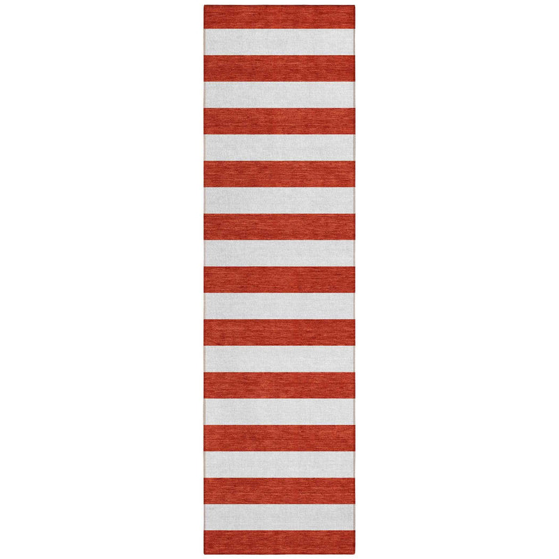 8' Runner Red and White Striped Washable Non Skid Indoor Outdoor Runner Rug