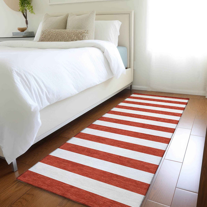 8' Runner Red and White Striped Washable Non Skid Indoor Outdoor Runner Rug