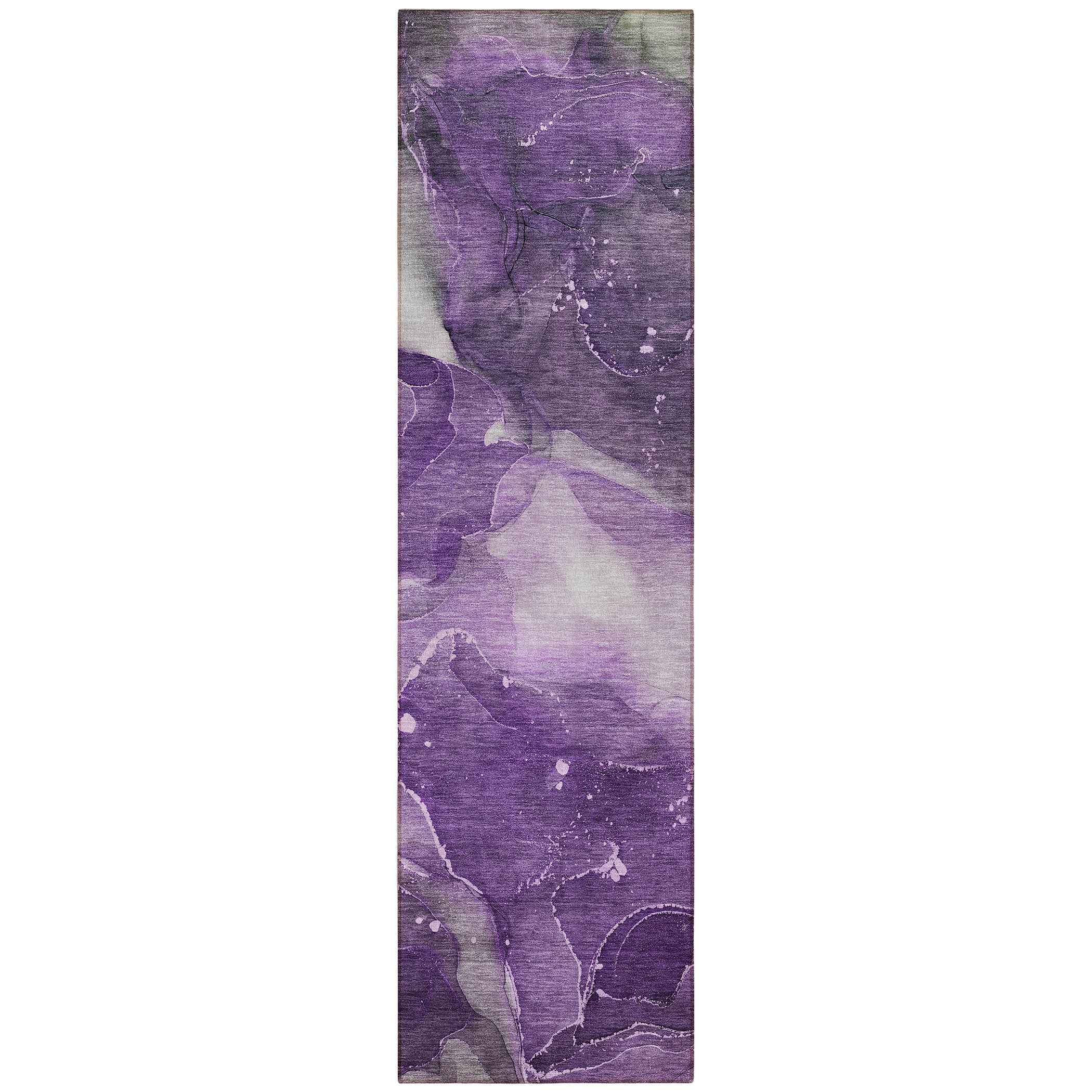 8' Runner Purple Abstract Washable Non Skid Indoor Outdoor Runner Rug