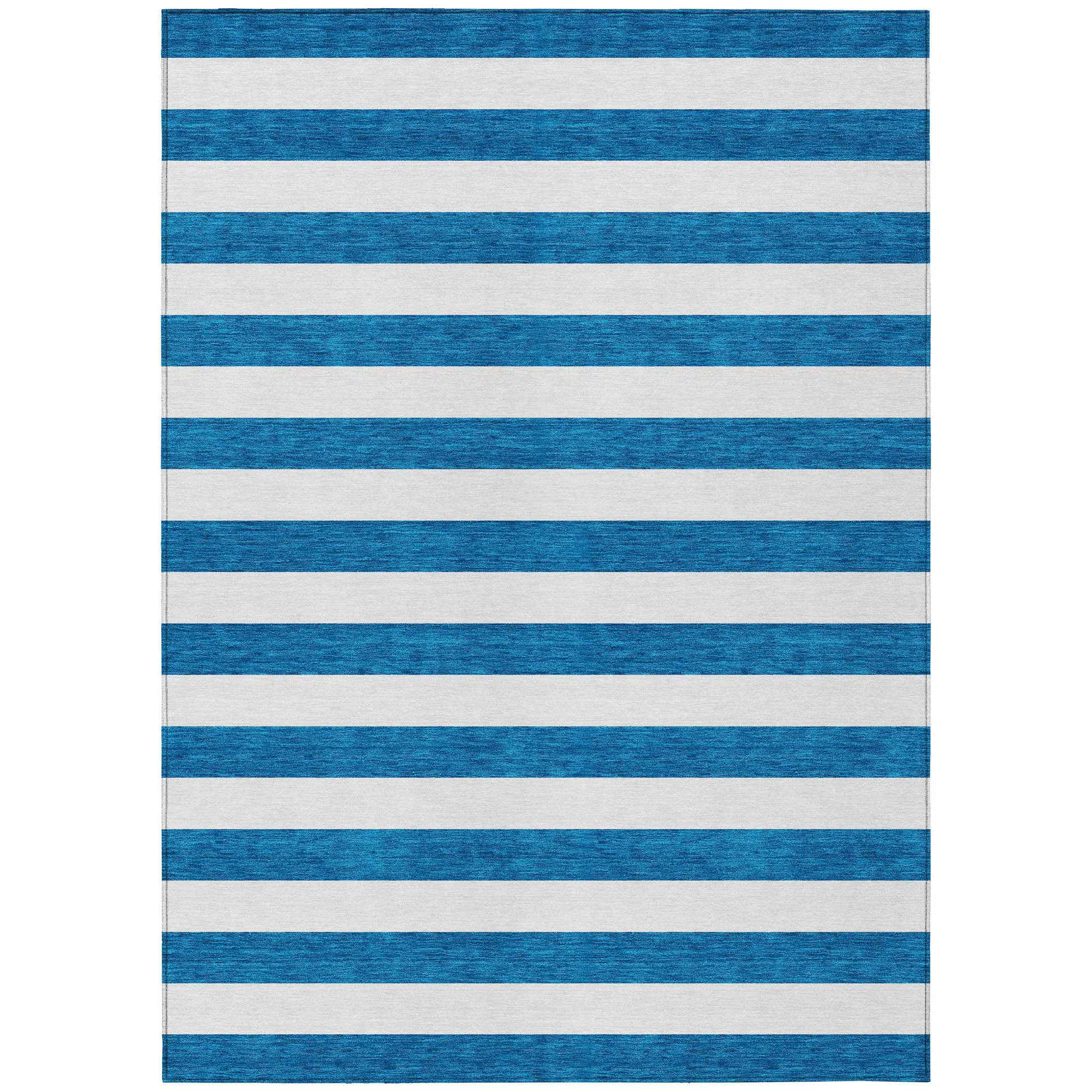 5' X 8' Navy Blue Striped Washable Non Skid Indoor Outdoor Area Rug