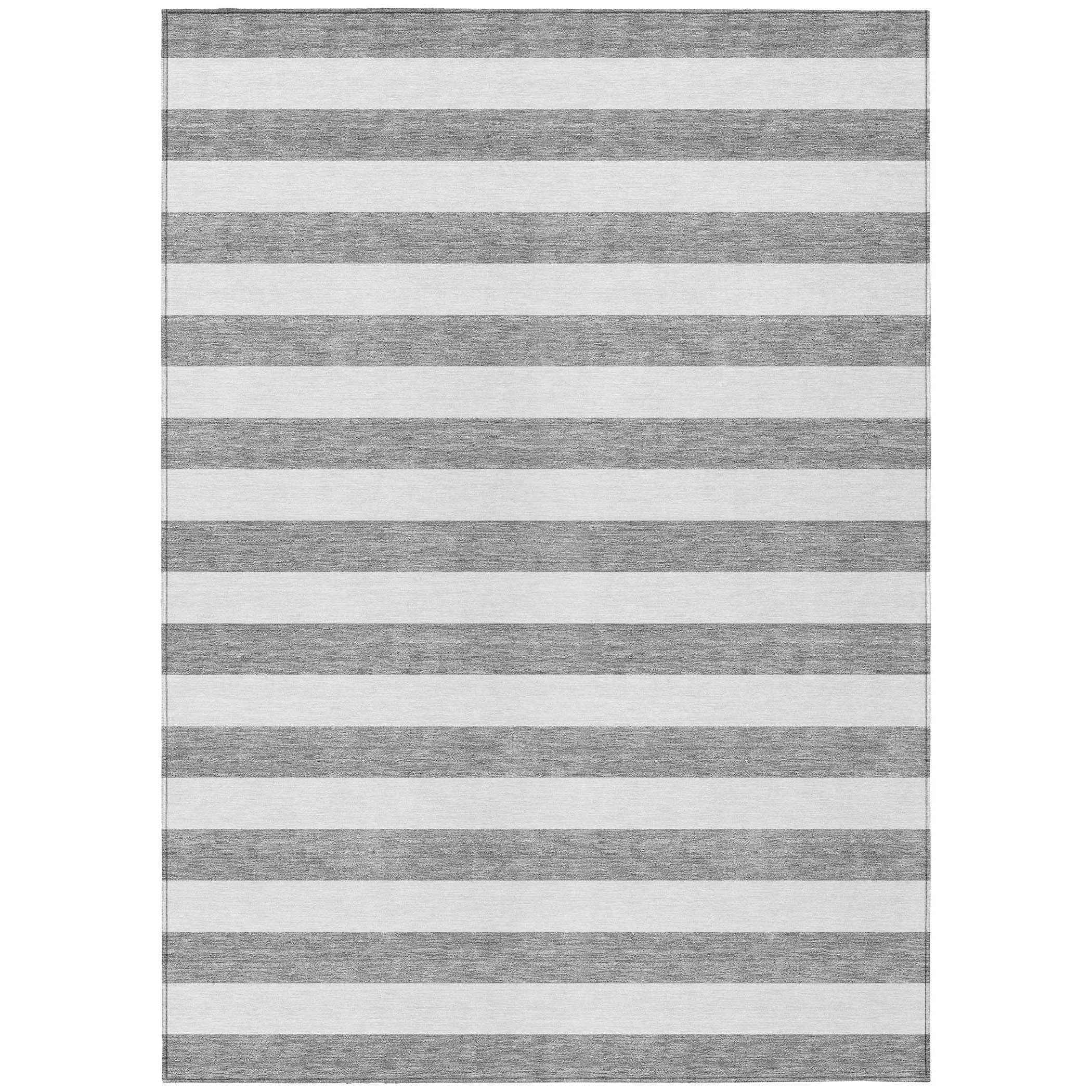 9' X 12' Gray and White Striped Washable Non Skid Indoor Outdoor Area Rug