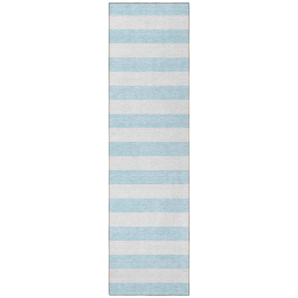 8' Runner Sky Blue Striped Washable Non Skid Indoor Outdoor Runner Rug
