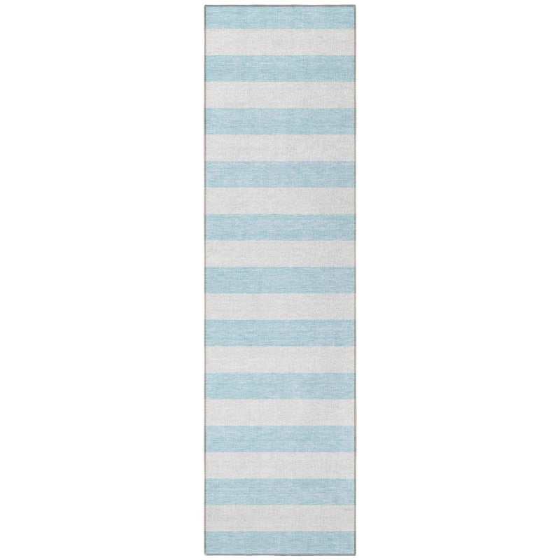 8' Runner Sky Blue Striped Washable Non Skid Indoor Outdoor Runner Rug
