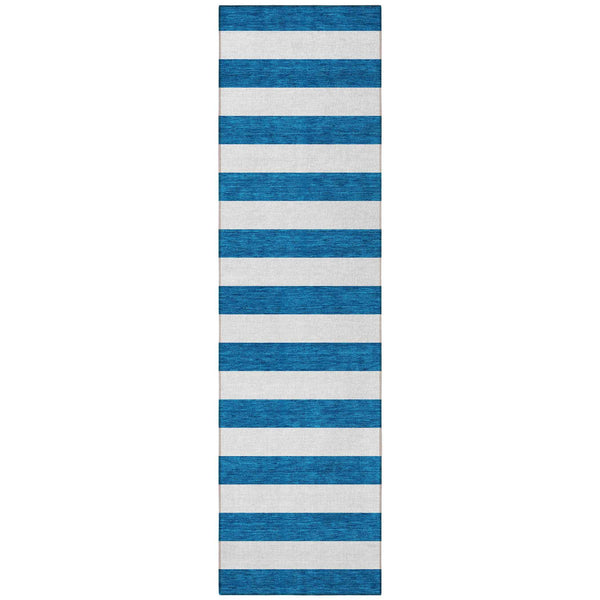 8' Runner Navy Blue Striped Washable Non Skid Indoor Outdoor Runner Rug
