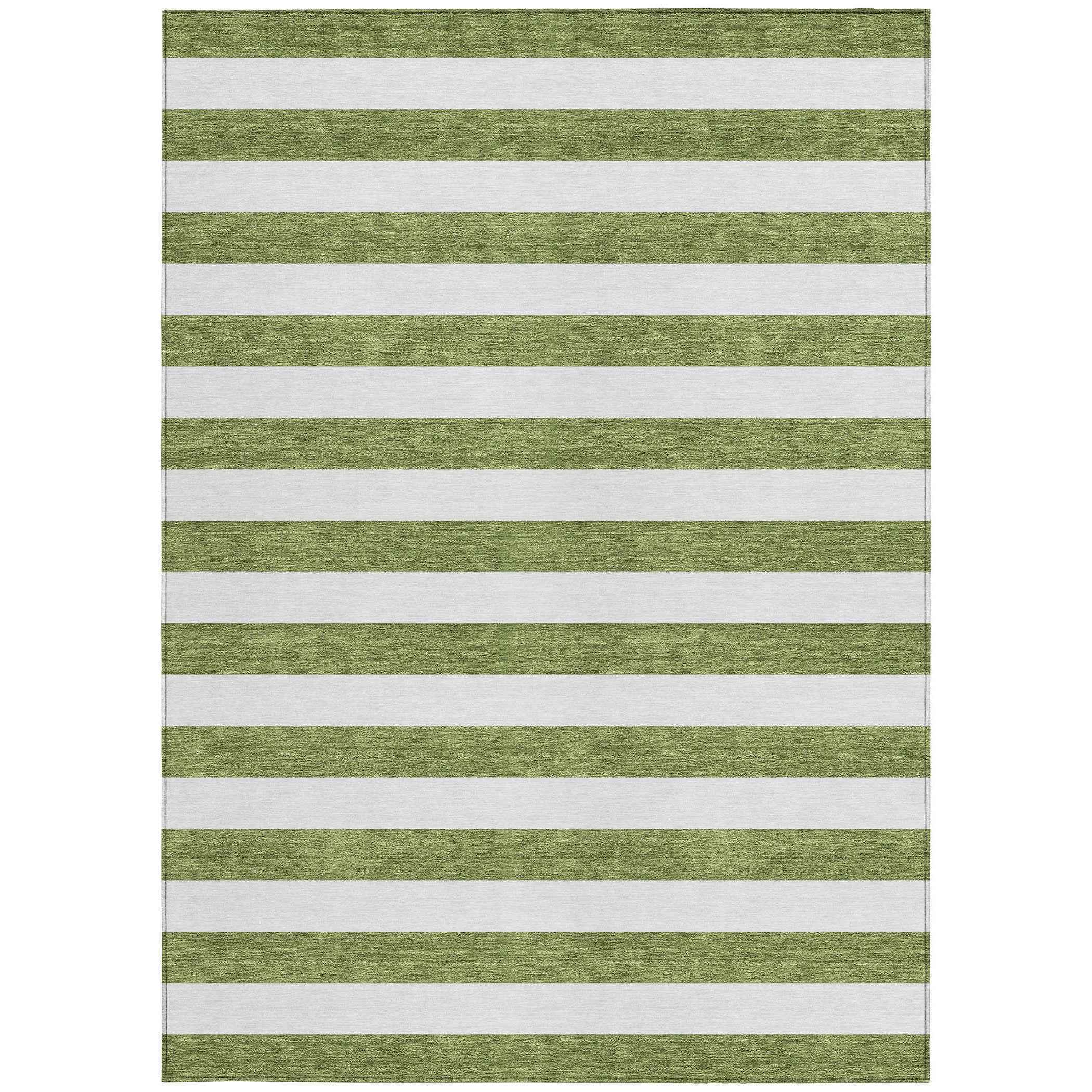 9' X 12' Olive Green Striped Washable Non Skid Indoor Outdoor Area Rug