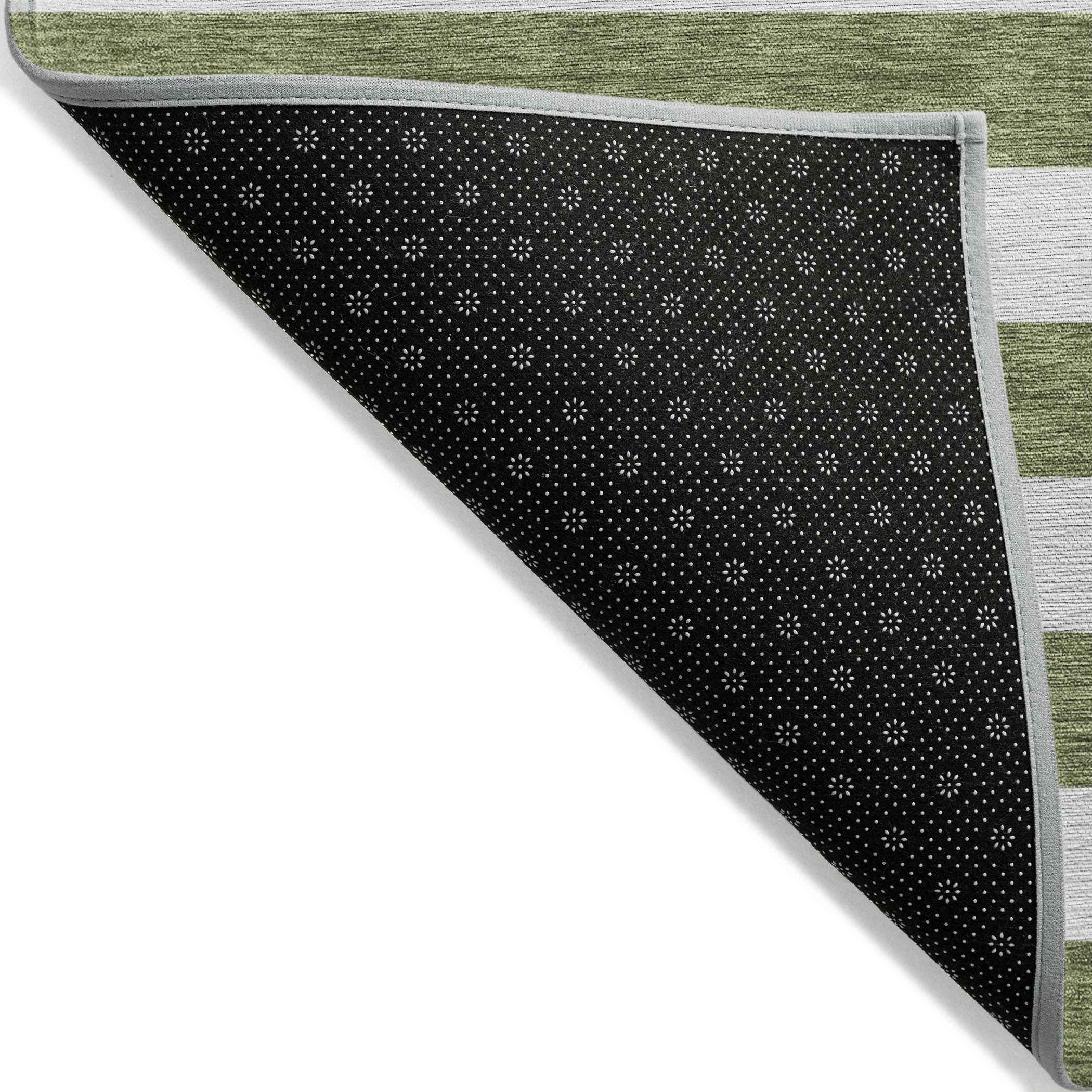 9' X 12' Olive Green Striped Washable Non Skid Indoor Outdoor Area Rug