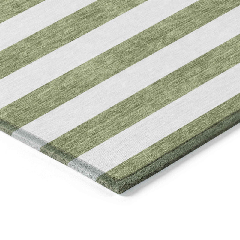 9' X 12' Olive Green Striped Washable Non Skid Indoor Outdoor Area Rug