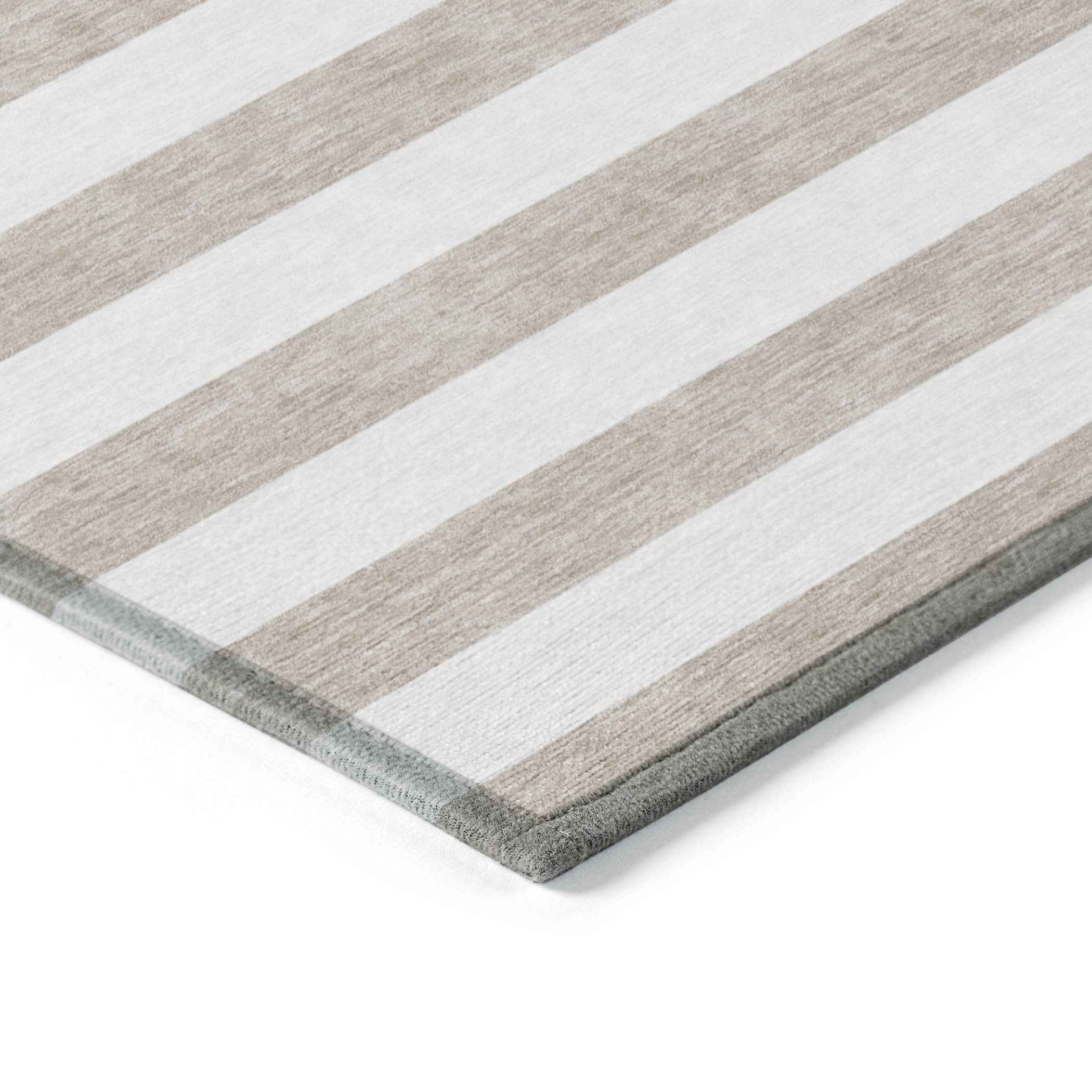 8' X 10' Taupe and White Striped Washable Indoor Outdoor Area Rug
