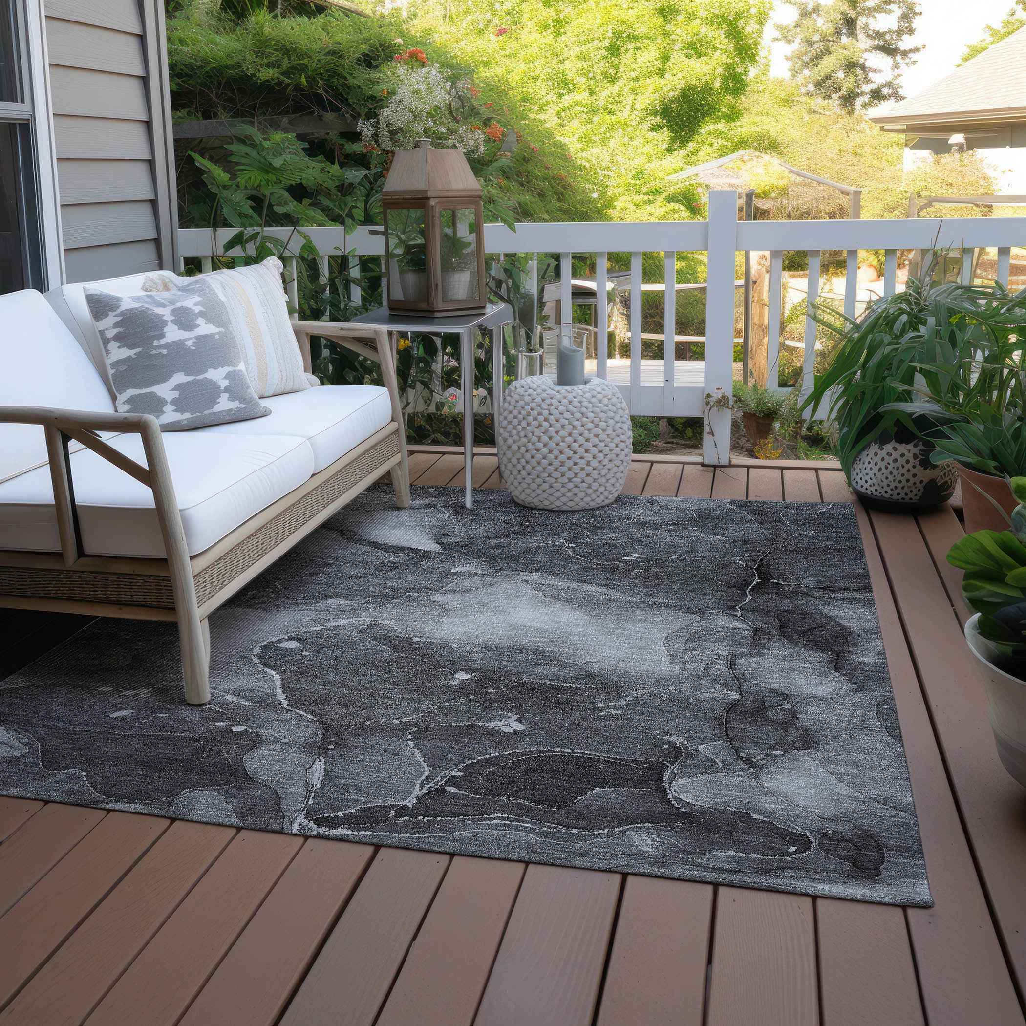3' X 5' Gray Abstract Washable Non Skid Indoor Outdoor Area Rug