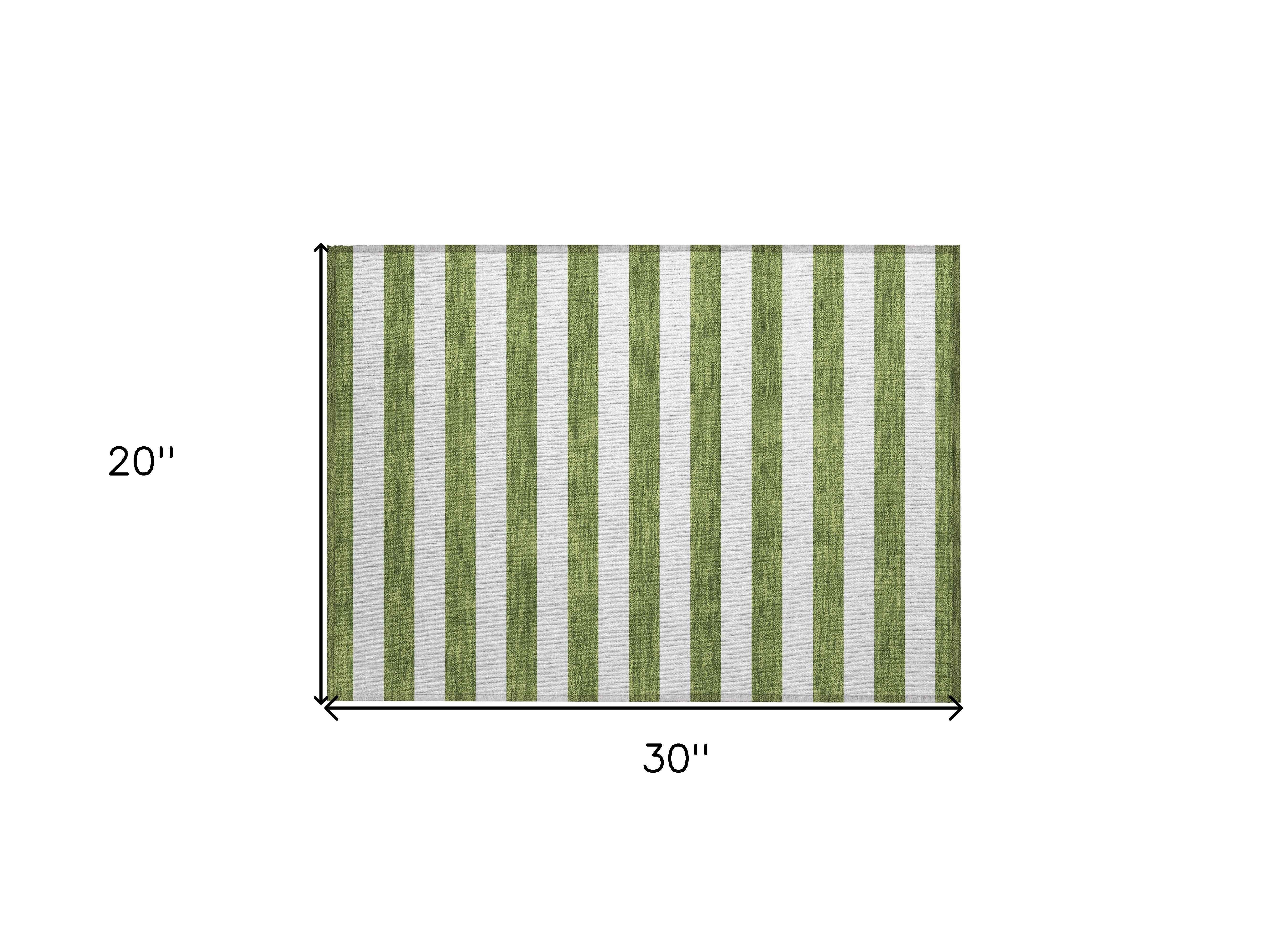 2' X 3' Olive Green Striped Washable Non Skid Indoor Outdoor Area Rug
