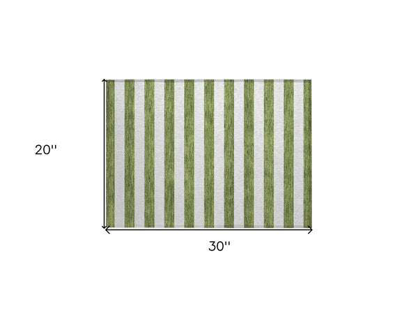2' X 3' Olive Green Striped Washable Non Skid Indoor Outdoor Area Rug