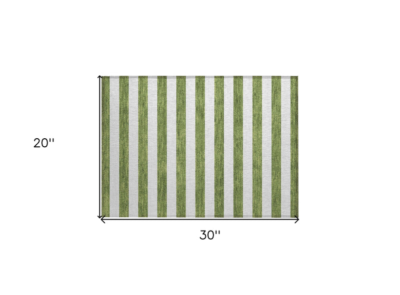 2' X 3' Olive Green Striped Washable Non Skid Indoor Outdoor Area Rug