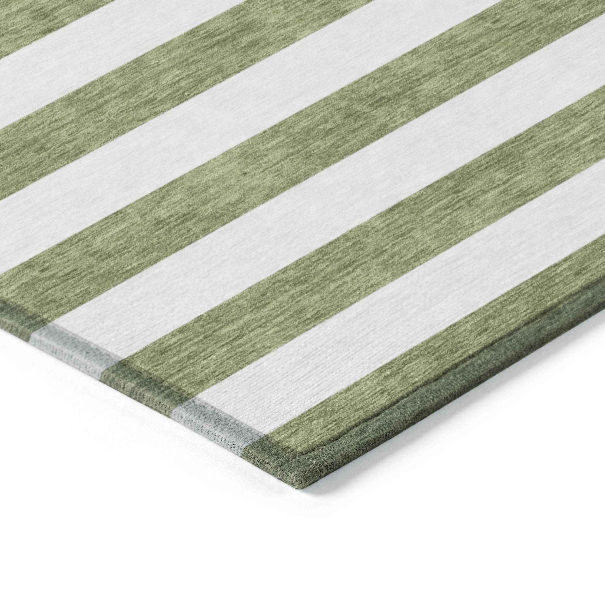 2' X 3' Olive Green Striped Washable Non Skid Indoor Outdoor Area Rug