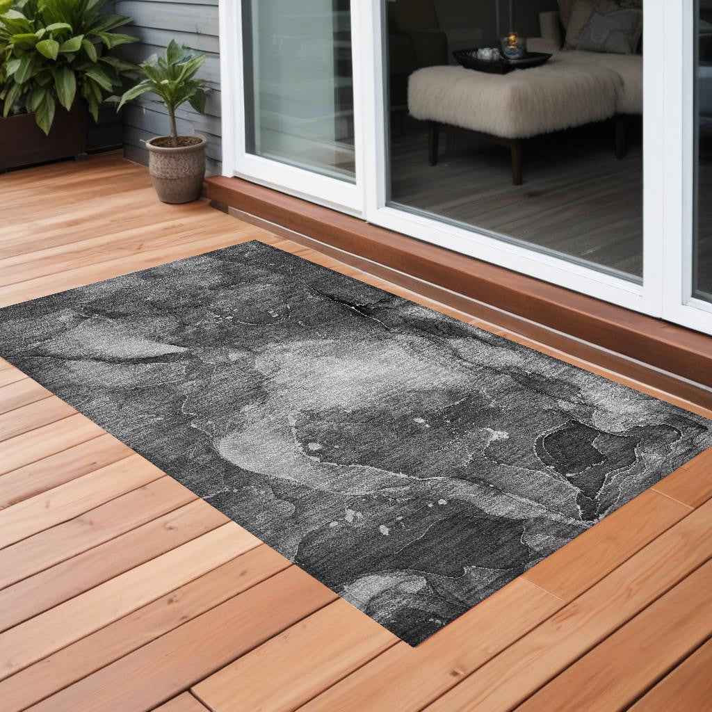 3' X 5' Gray Abstract Washable Non Skid Indoor Outdoor Area Rug