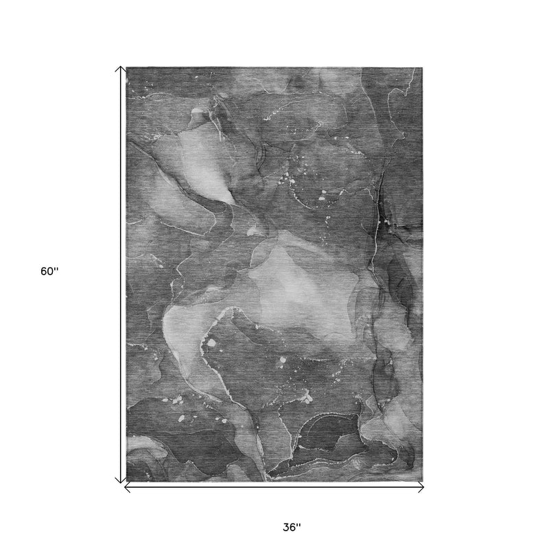 3' X 5' Gray Abstract Washable Non Skid Indoor Outdoor Area Rug