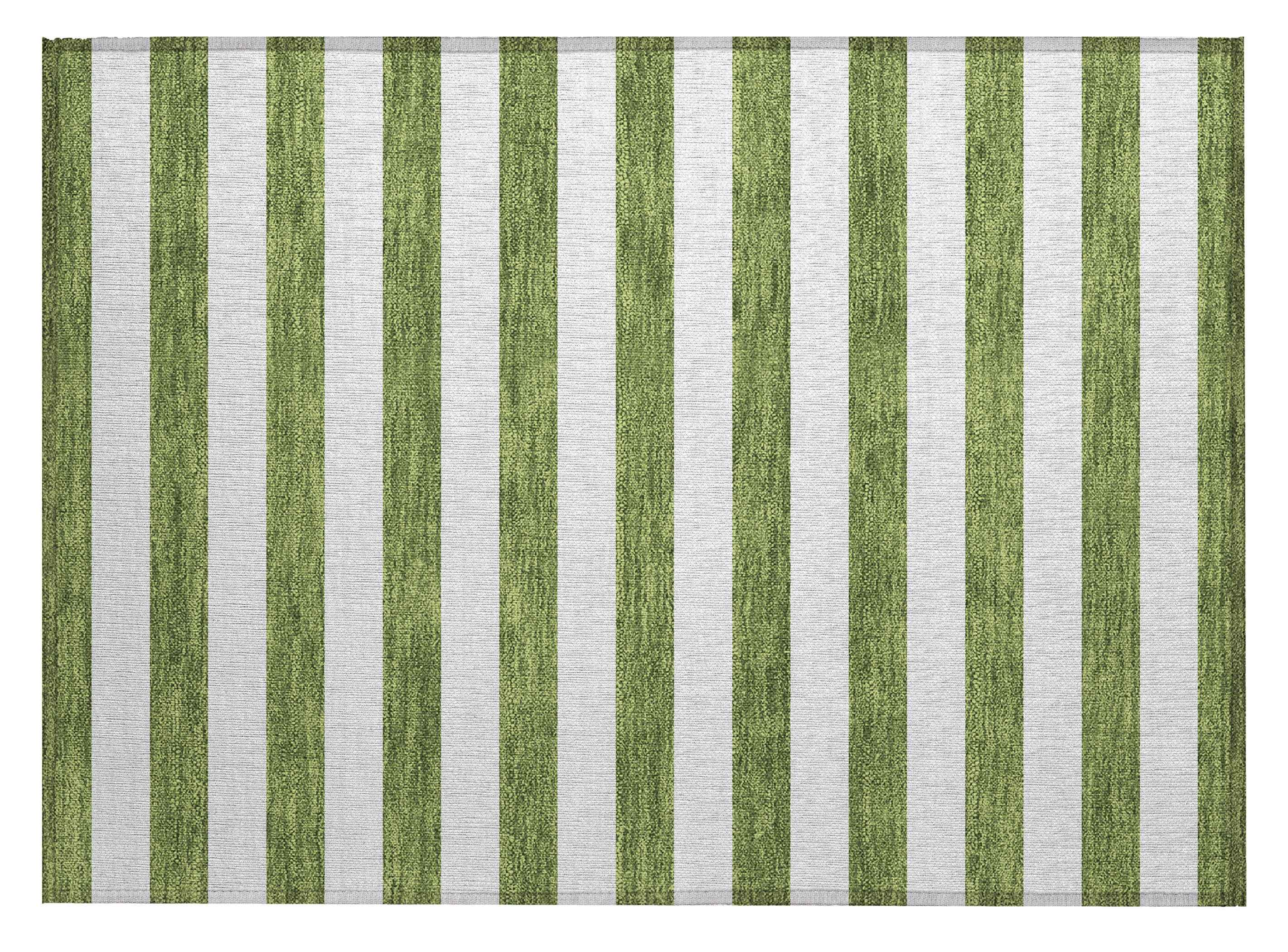 2' X 3' Olive Green Striped Washable Non Skid Indoor Outdoor Area Rug