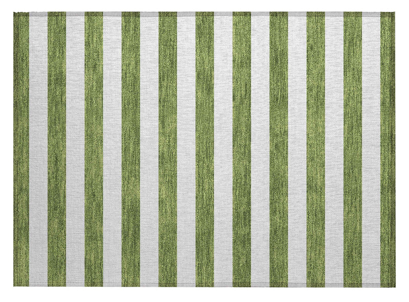 2' X 3' Olive Green Striped Washable Non Skid Indoor Outdoor Area Rug