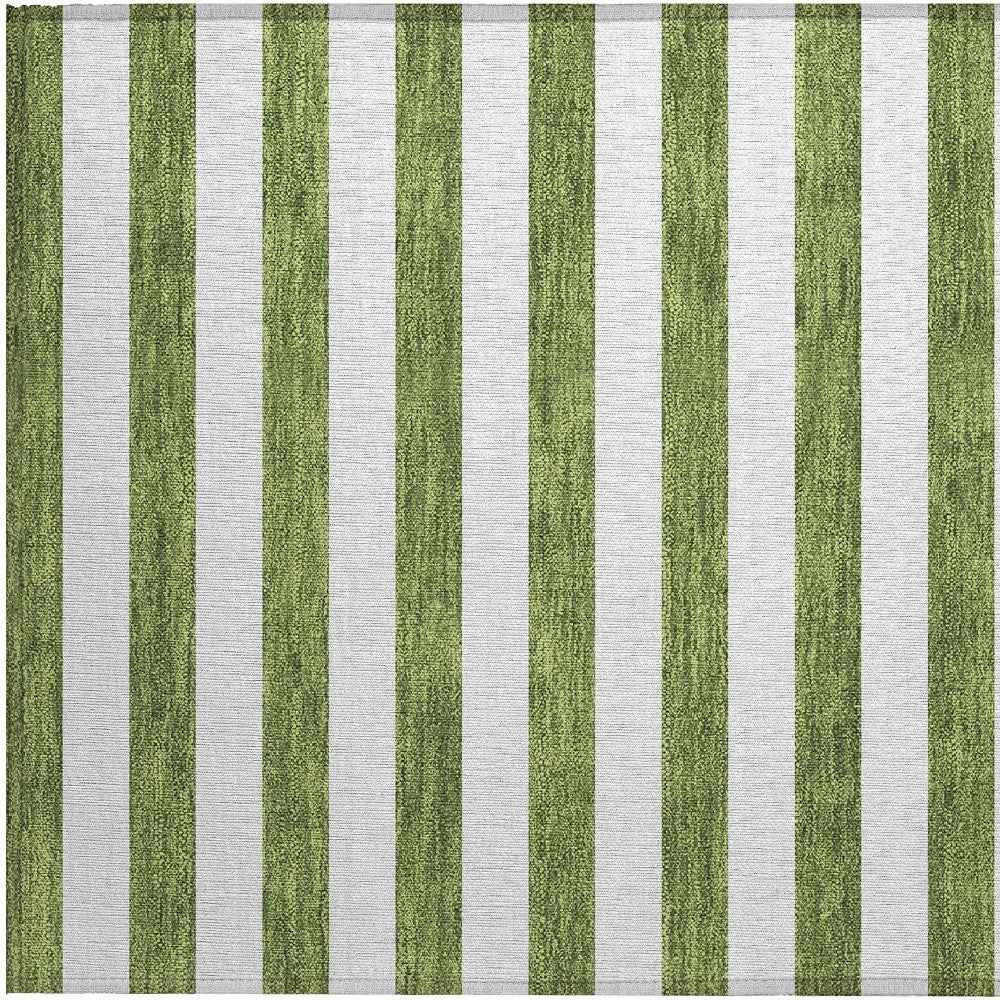 2' X 3' Olive Green Striped Washable Non Skid Indoor Outdoor Area Rug