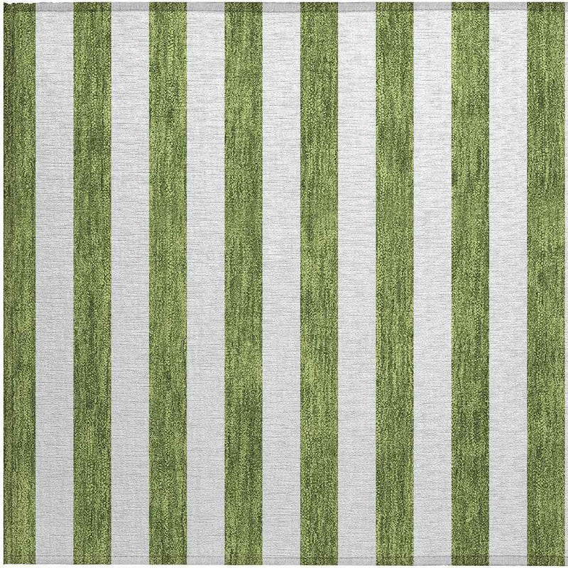 2' X 3' Olive Green Striped Washable Non Skid Indoor Outdoor Area Rug