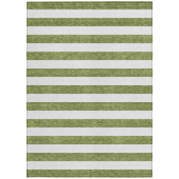 3' X 5' Olive Green Striped Washable Non Skid Indoor Outdoor Area Rug