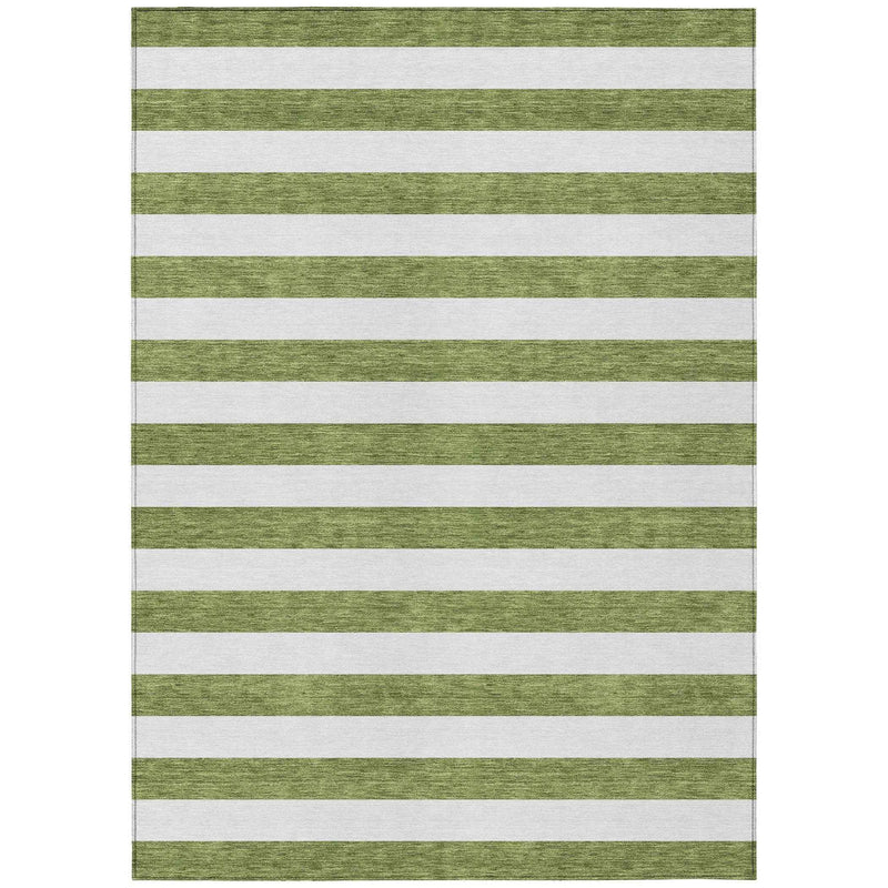 3' X 5' Olive Green Striped Washable Non Skid Indoor Outdoor Area Rug