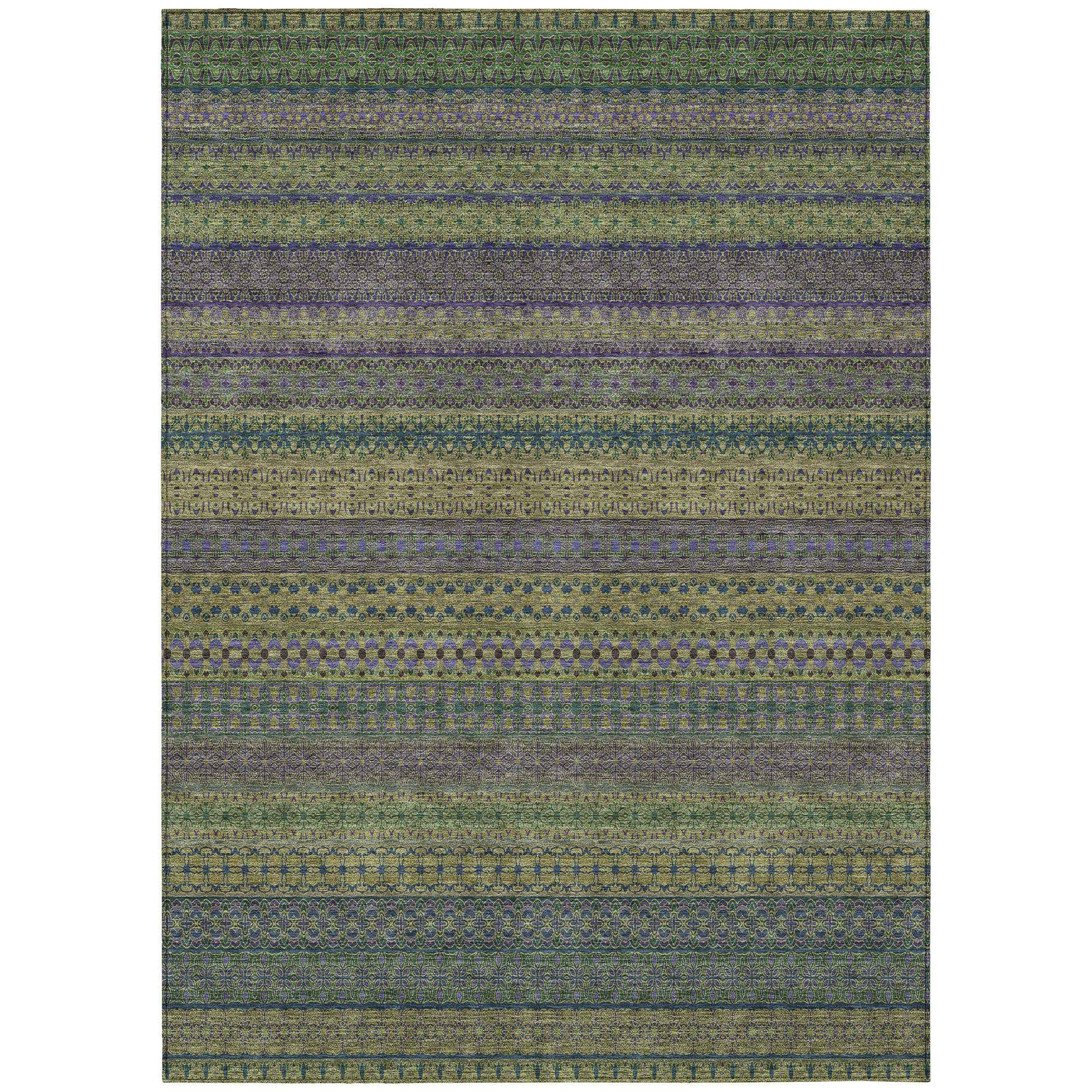 3' X 5' Olive Green Striped Washable Non Skid Indoor Outdoor Area Rug