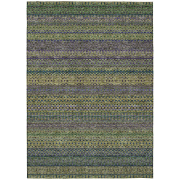 3' X 5' Olive Green Striped Washable Non Skid Indoor Outdoor Area Rug