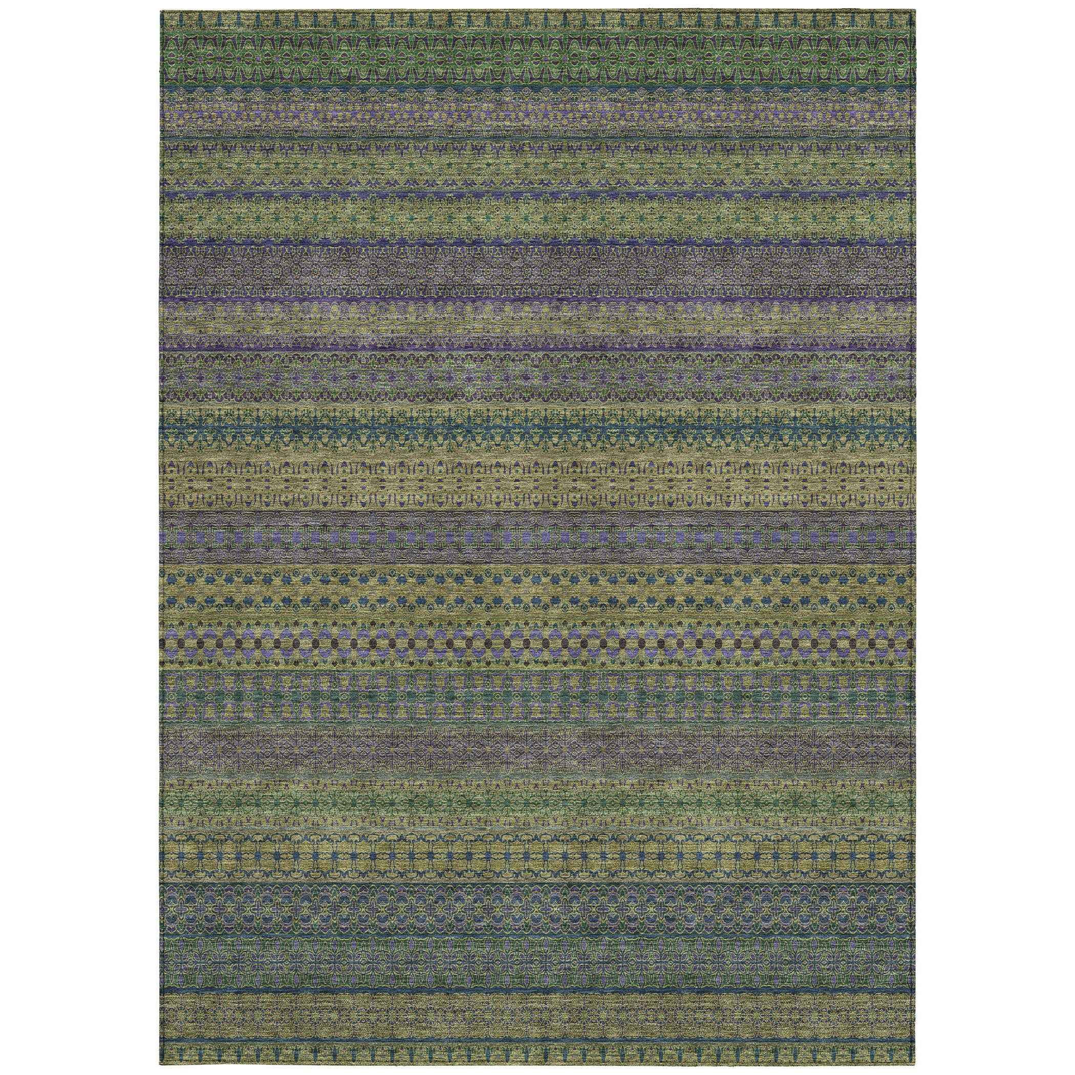 3' X 5' Olive Green Striped Washable Non Skid Indoor Outdoor Area Rug