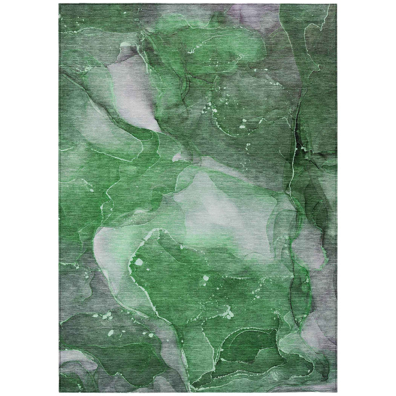 5' X 8' Emerald Abstract Washable Non Skid Indoor Outdoor Area Rug