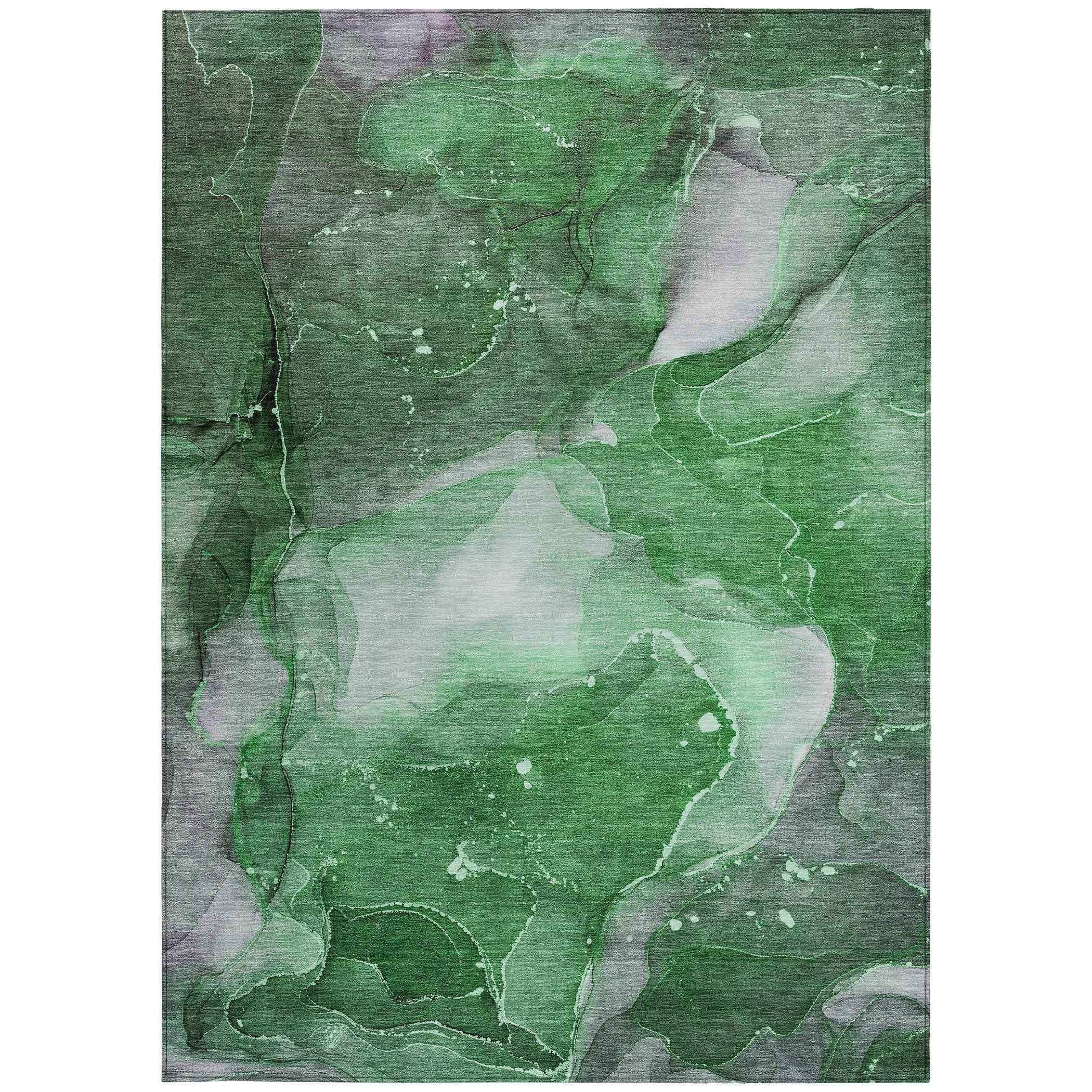5' X 8' Emerald Abstract Washable Non Skid Indoor Outdoor Area Rug