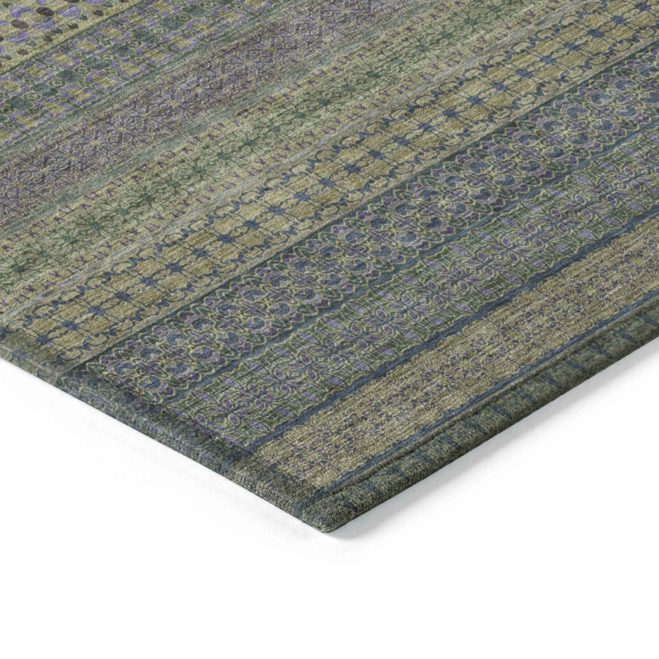 2' X 3' Olive Green Striped Washable Non Skid Indoor Outdoor Area Rug