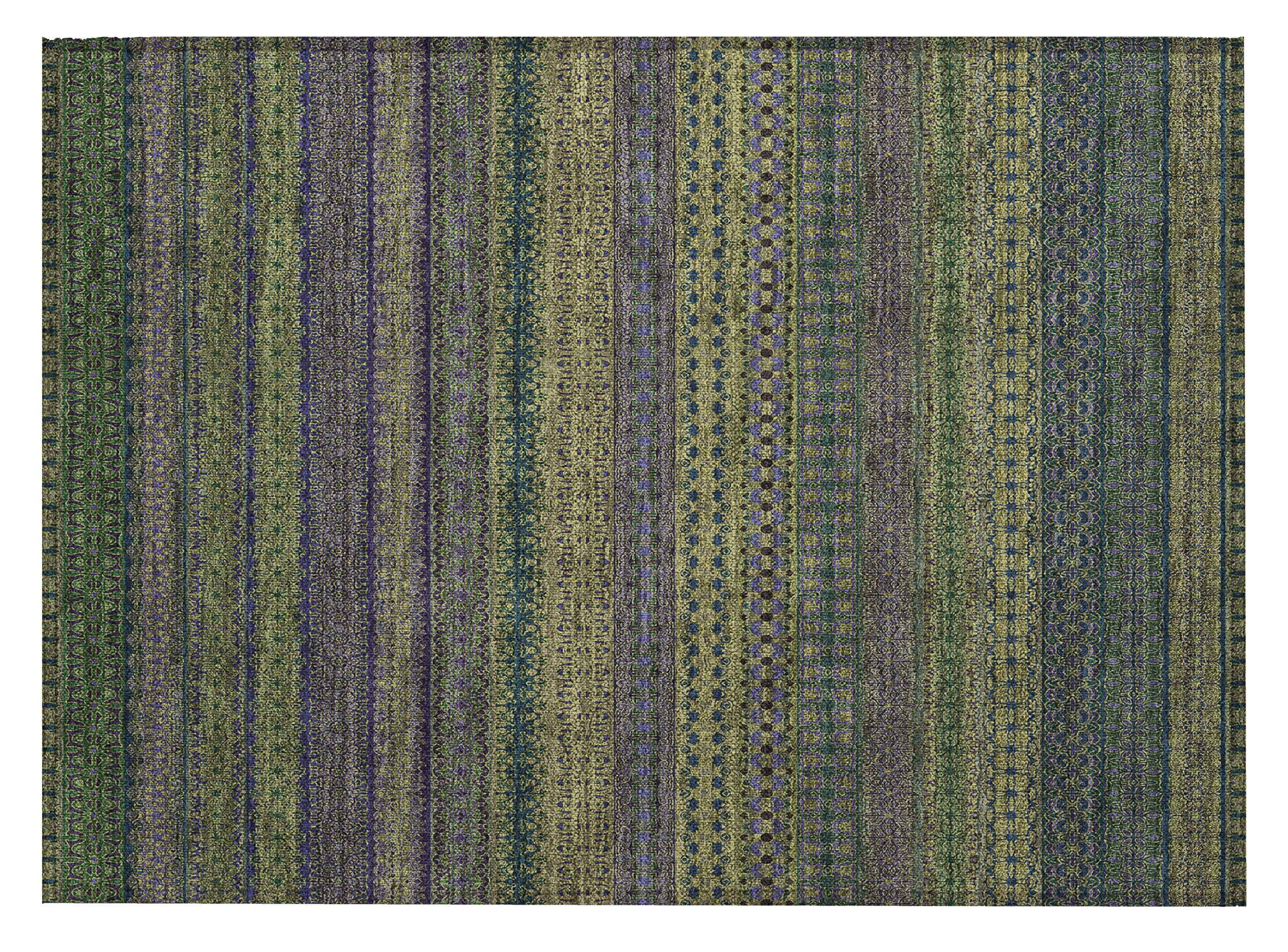 2' X 3' Olive Green Striped Washable Non Skid Indoor Outdoor Area Rug