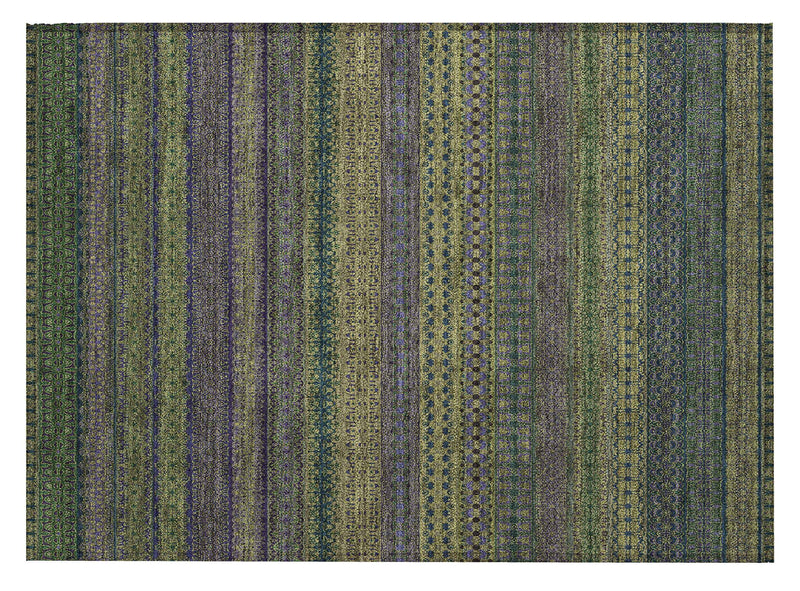 2' X 3' Olive Green Striped Washable Non Skid Indoor Outdoor Area Rug