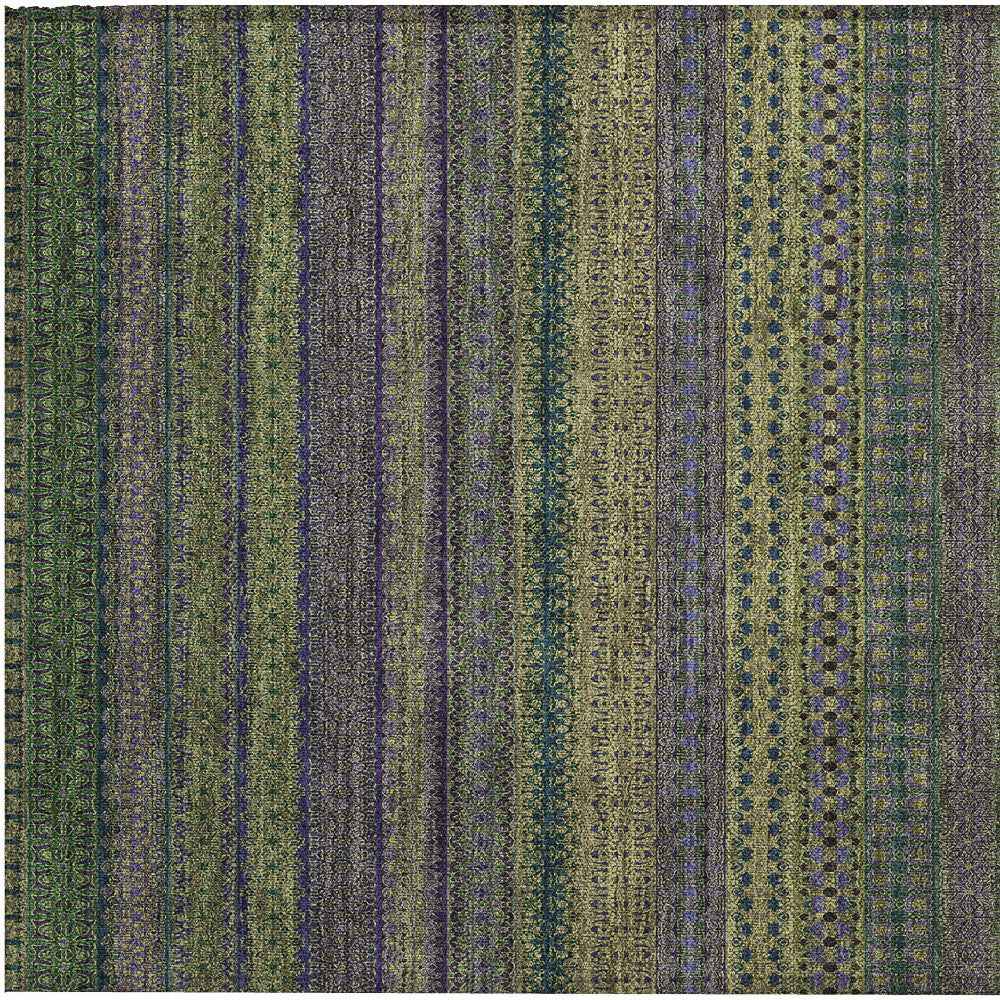 2' X 3' Olive Green Striped Washable Non Skid Indoor Outdoor Area Rug