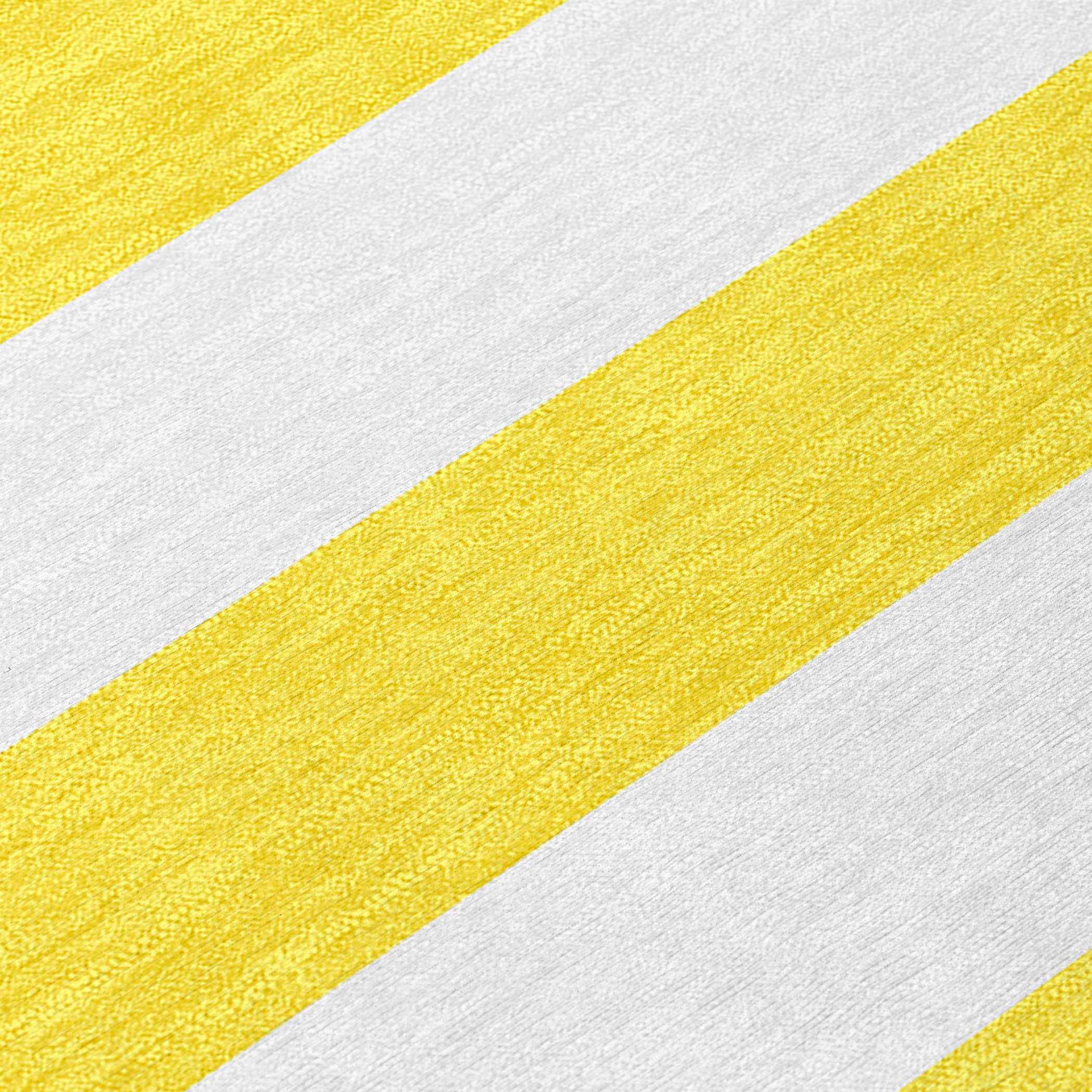 2' X 8' Yellow and White Striped Washable Indoor Outdoor Runner Rug