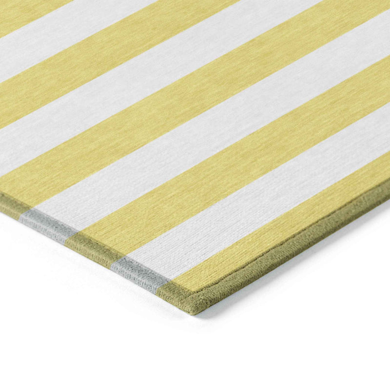 2' X 8' Yellow and White Striped Washable Indoor Outdoor Runner Rug