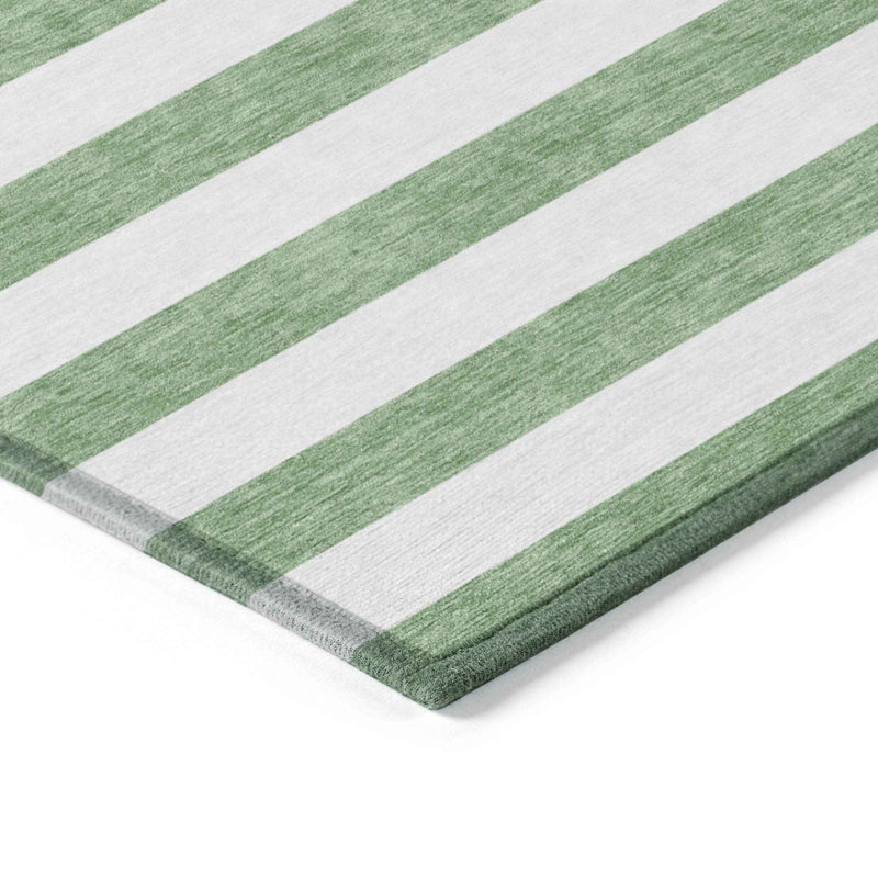 2' X 8' Green and White Striped Washable Indoor Outdoor Runner Rug