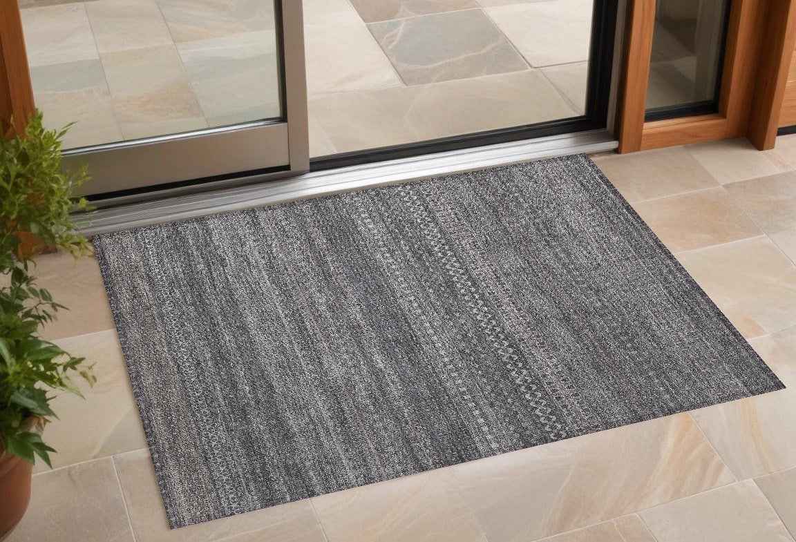 3' X 5' Gray Striped Washable Non Skid Indoor Outdoor Area Rug