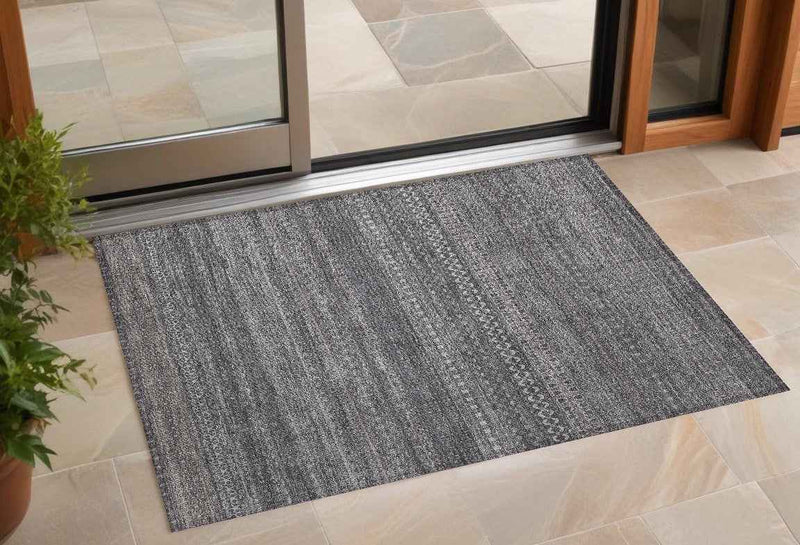 3' X 5' Gray Striped Washable Non Skid Indoor Outdoor Area Rug