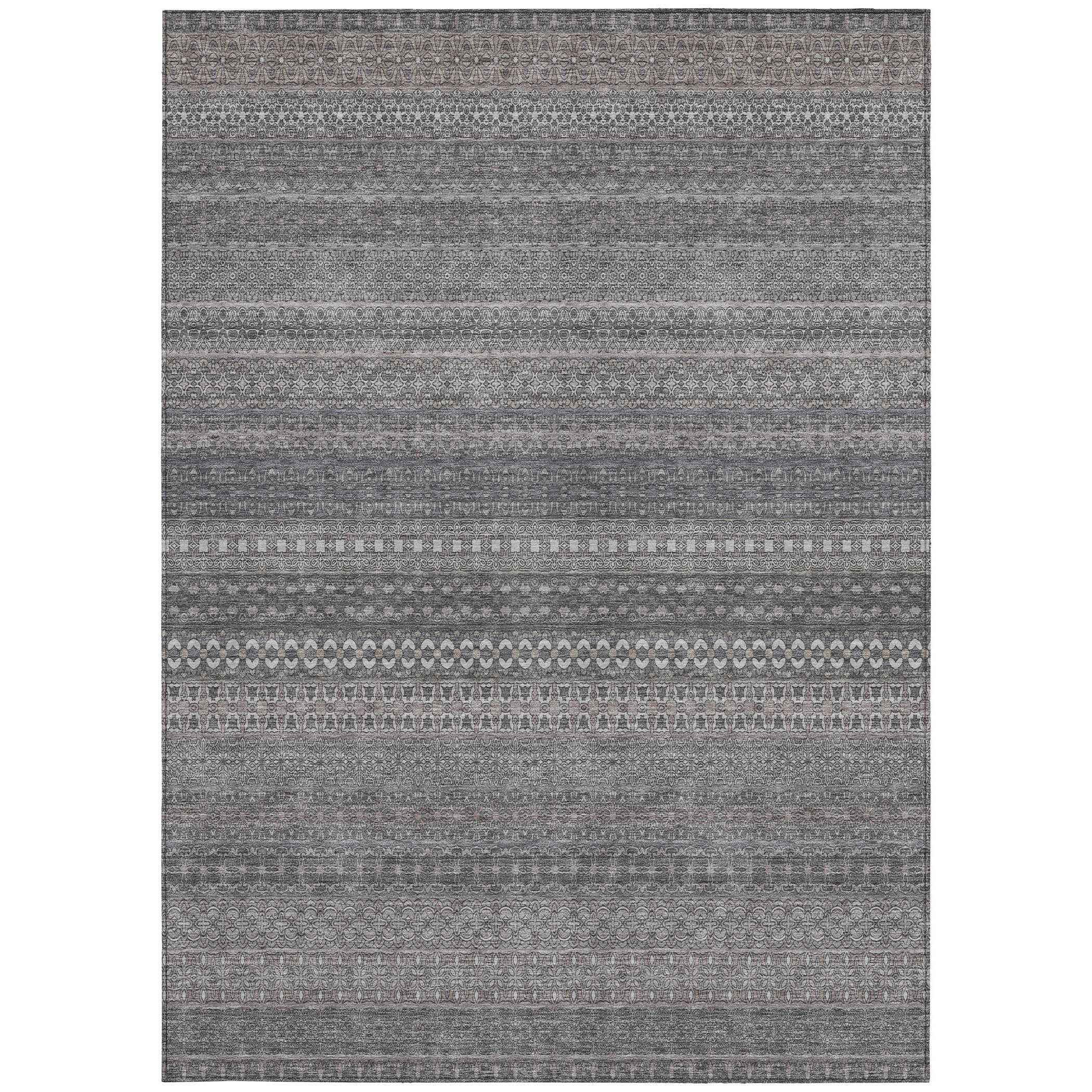 3' X 5' Gray Striped Washable Non Skid Indoor Outdoor Area Rug