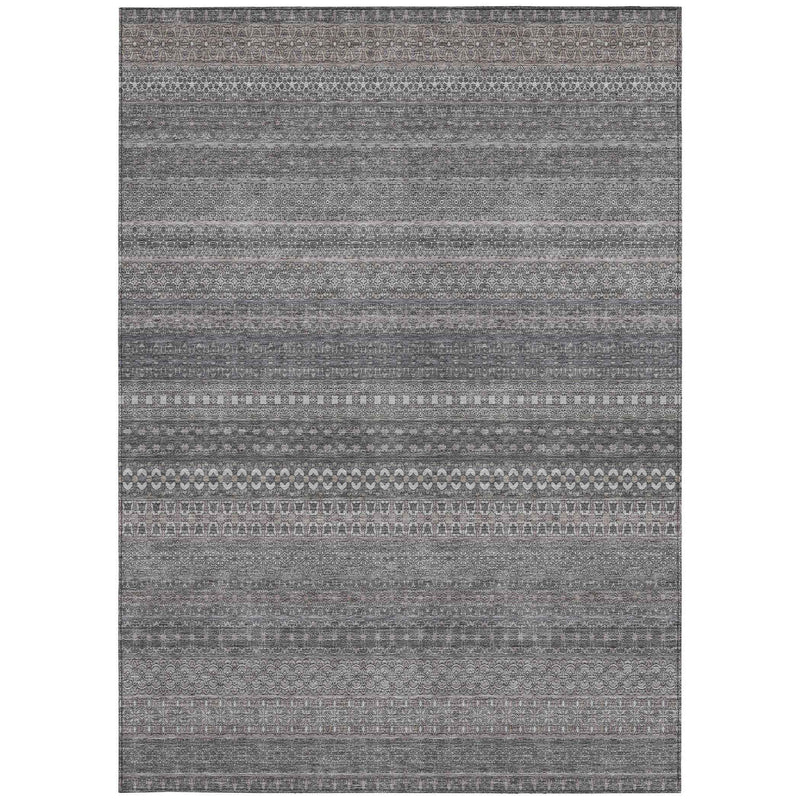 3' X 5' Gray Striped Washable Non Skid Indoor Outdoor Area Rug