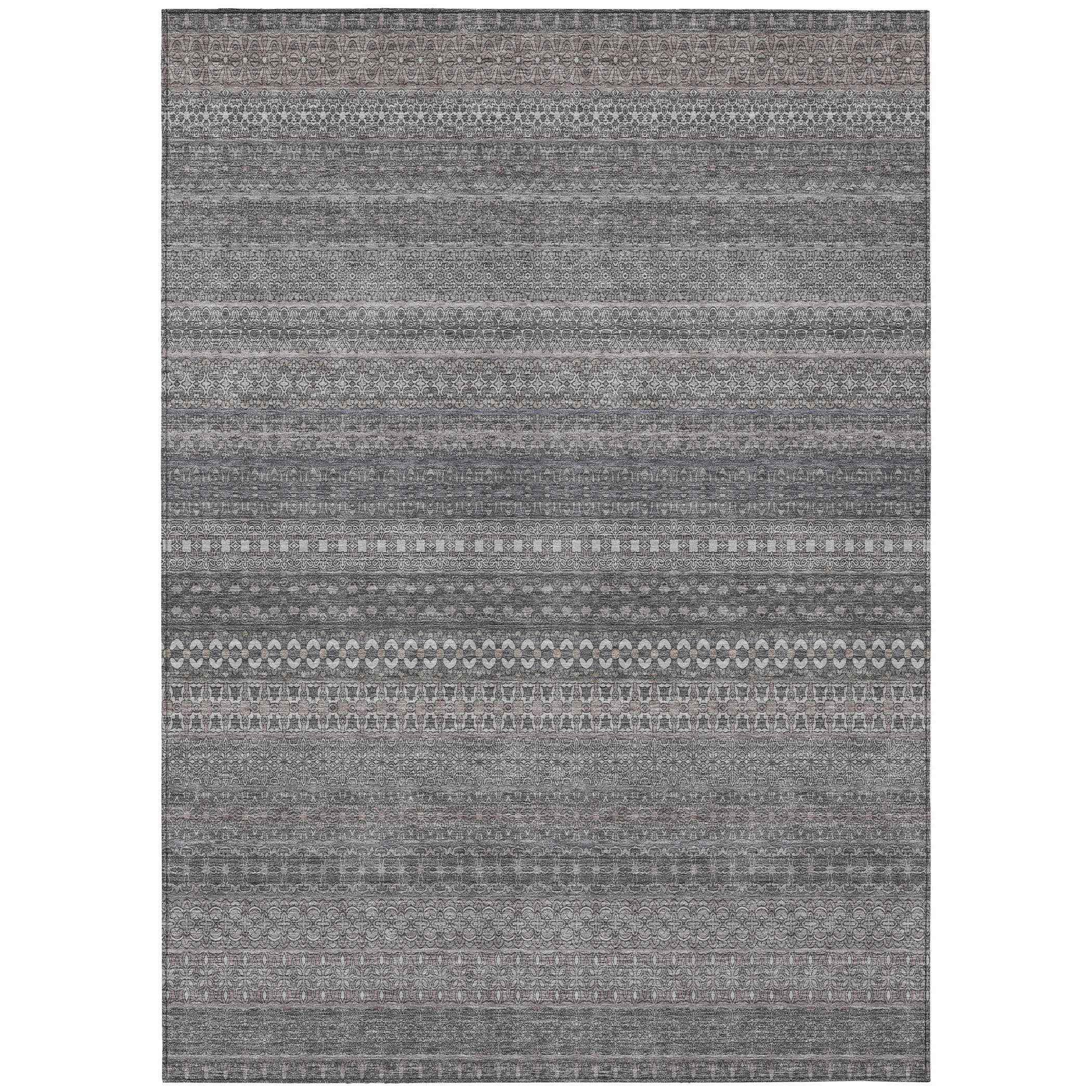 3' X 5' Gray Striped Washable Non Skid Indoor Outdoor Area Rug