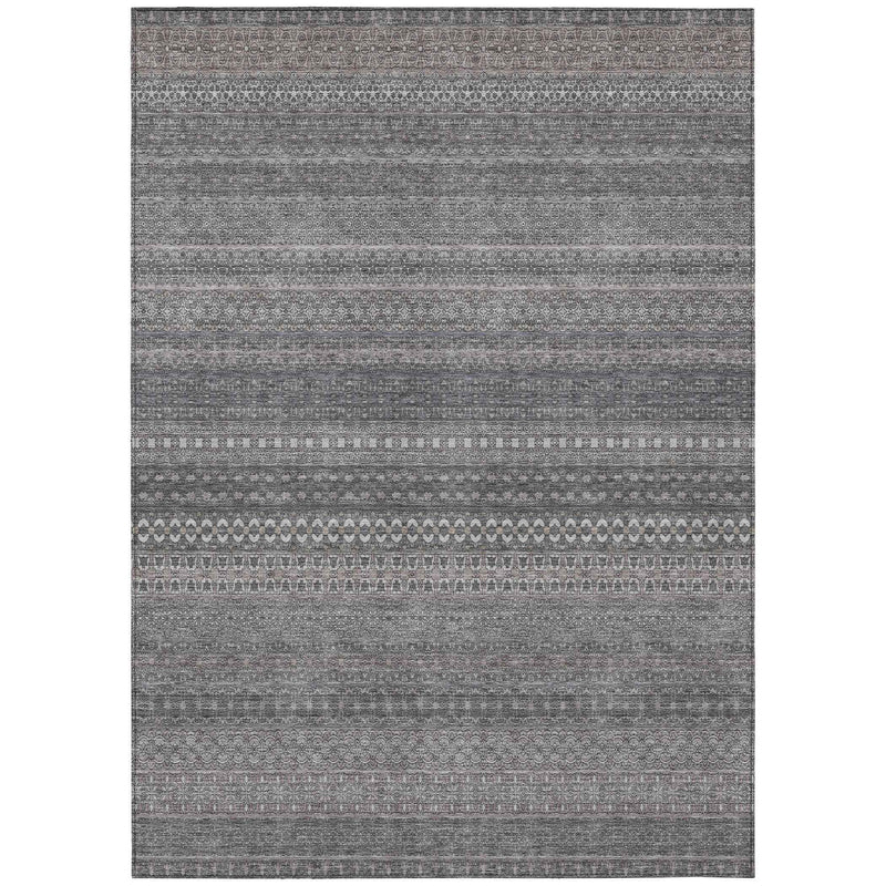 3' X 5' Gray Striped Washable Non Skid Indoor Outdoor Area Rug