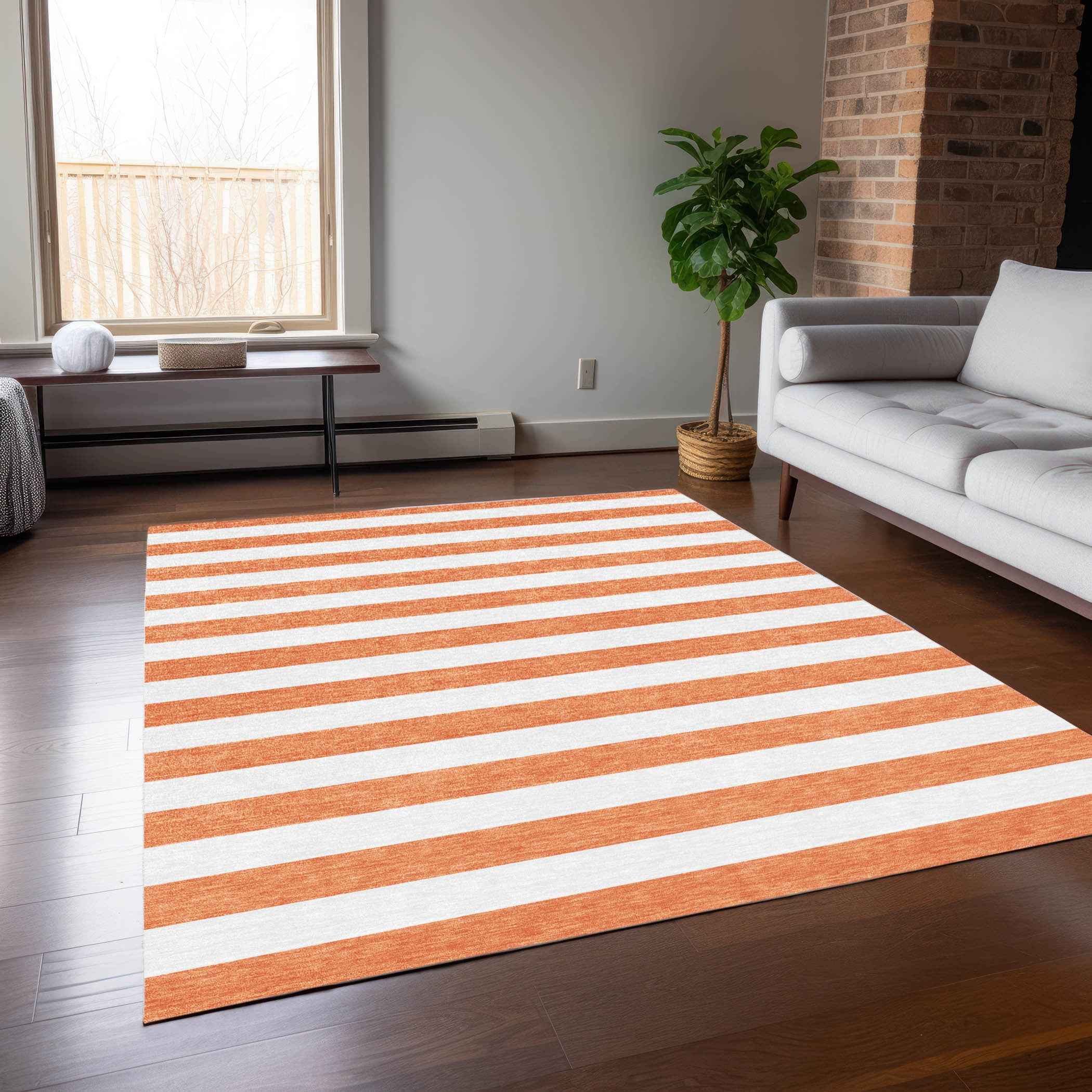 8' X 10' Salmon Striped Washable Non Skid Indoor Outdoor Area Rug