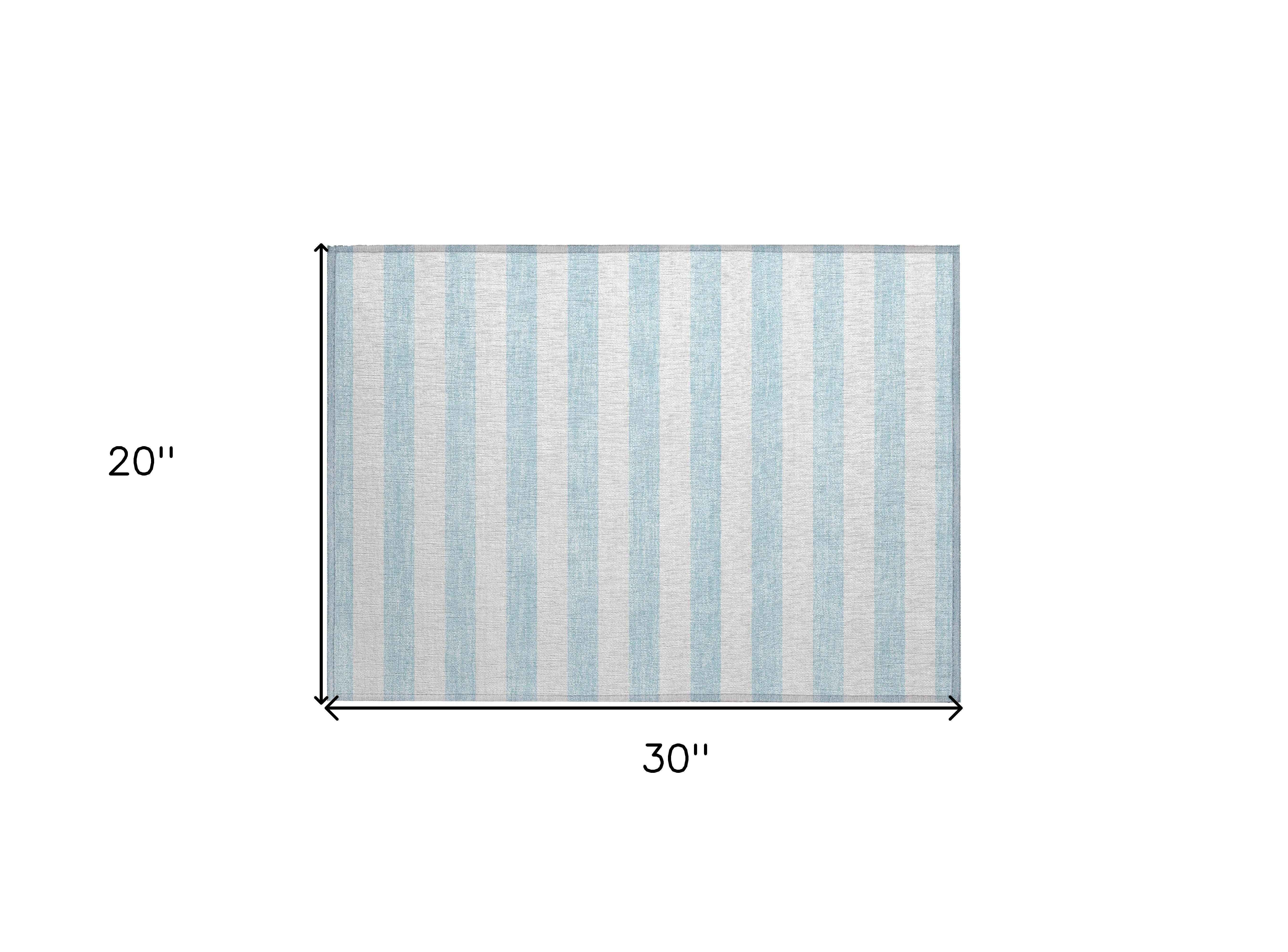 2' X 3' Sky Blue Striped Washable Non Skid Indoor Outdoor Area Rug