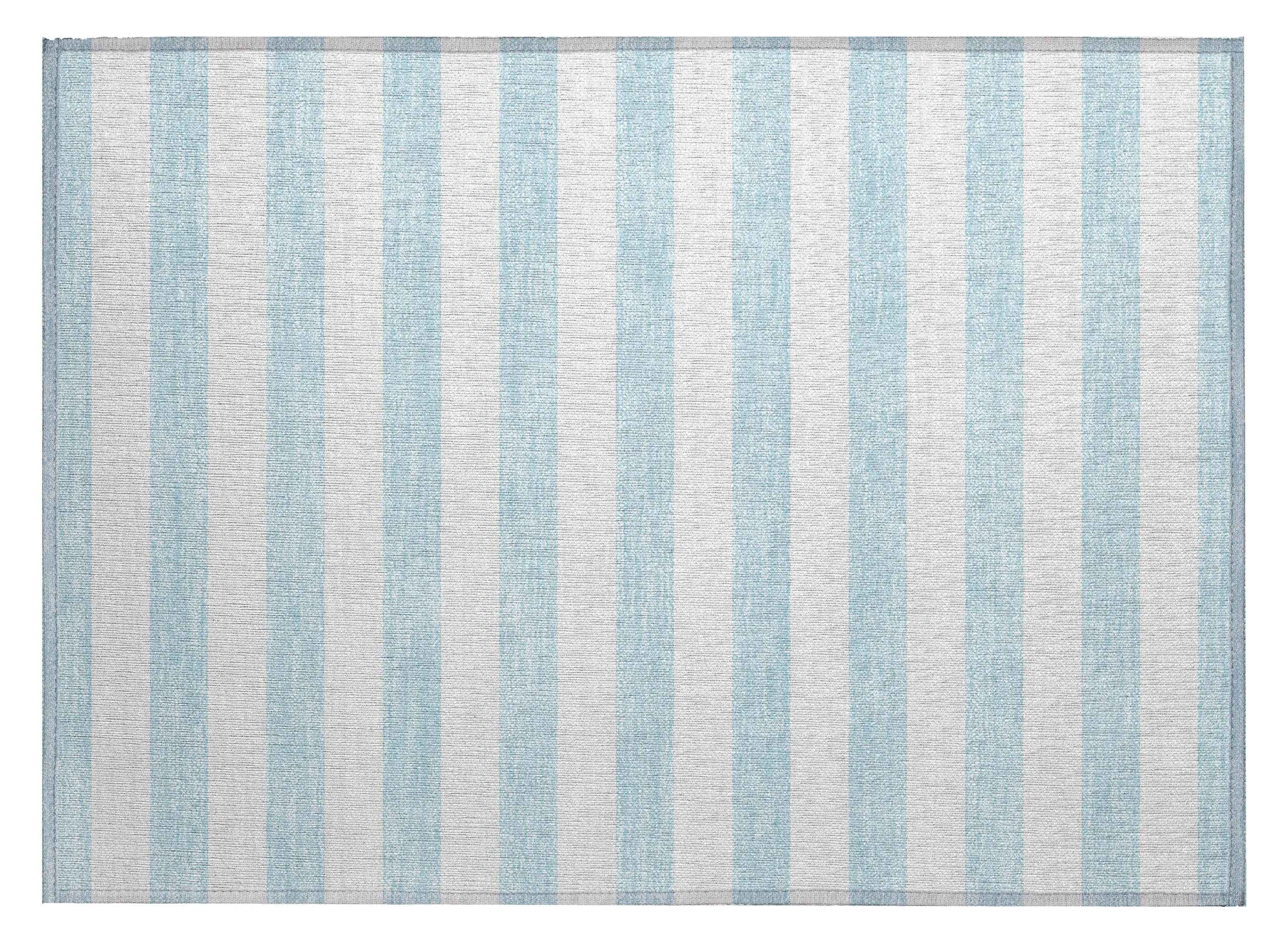 2' X 3' Sky Blue Striped Washable Non Skid Indoor Outdoor Area Rug