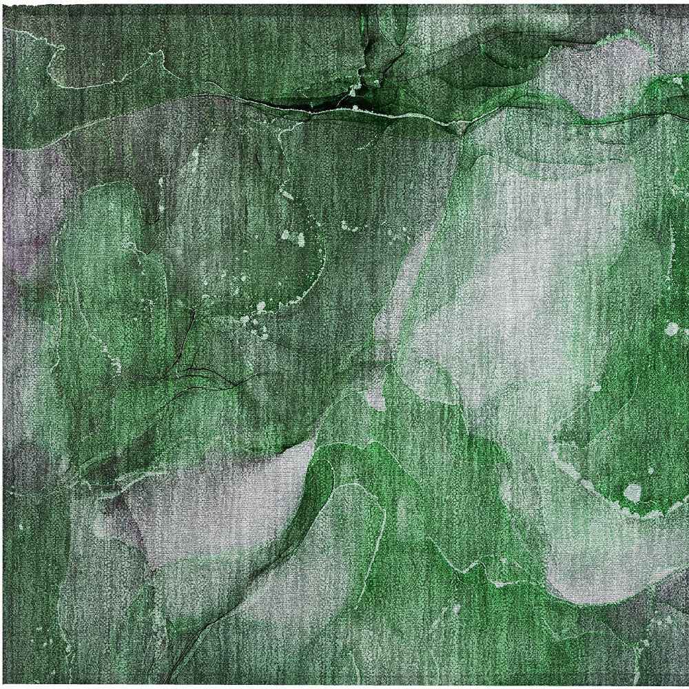 2' X 3' Emerald Abstract Washable Non Skid Indoor Outdoor Area Rug