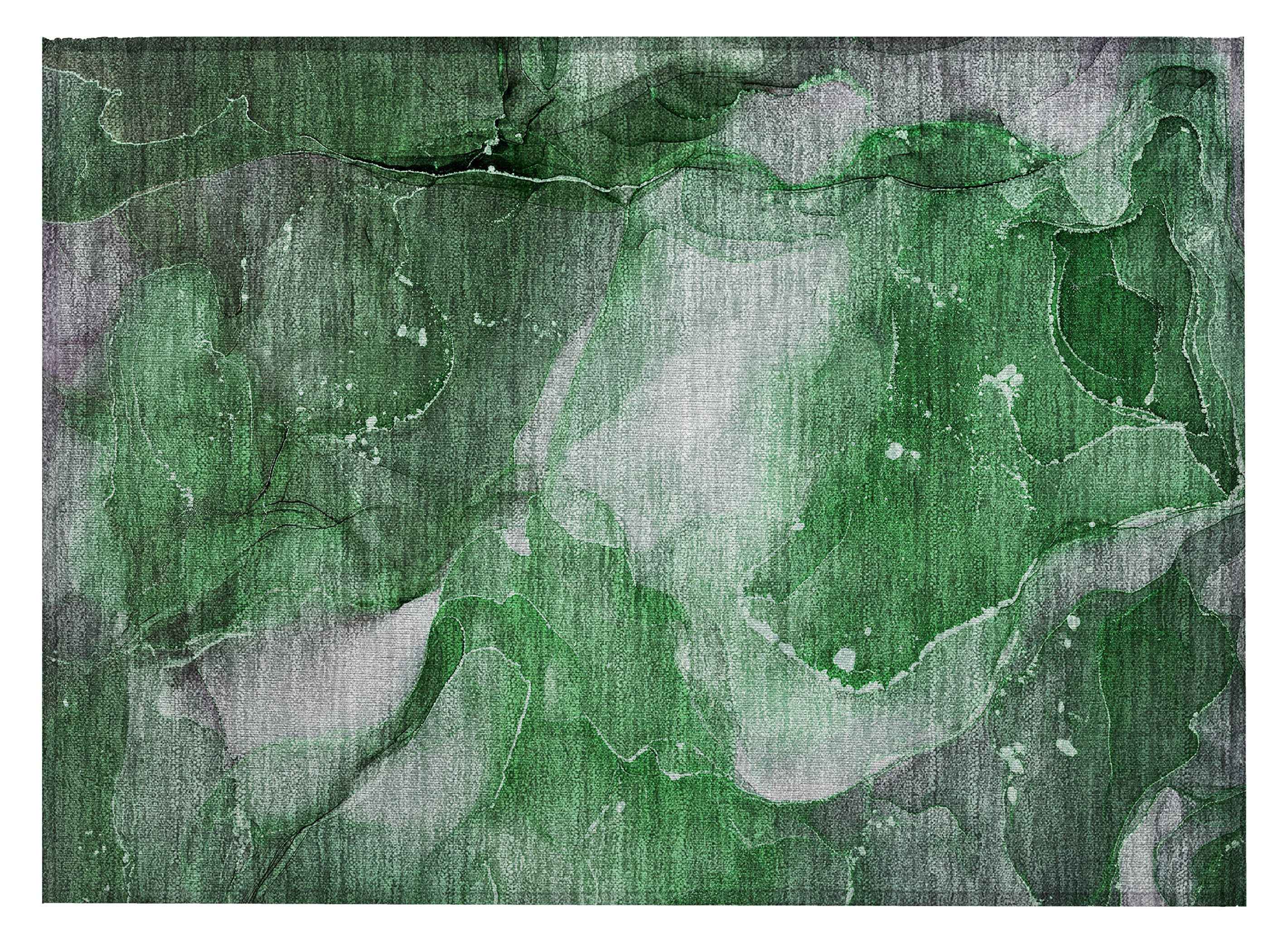 2' X 3' Emerald Abstract Washable Non Skid Indoor Outdoor Area Rug
